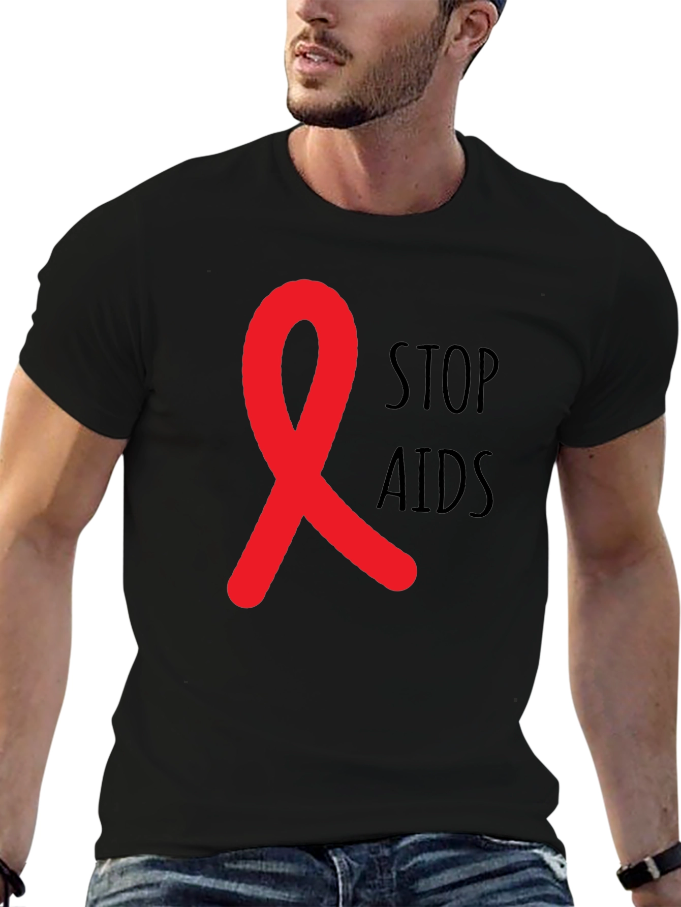 Stop AIDS Awareness Ribbon Graphic T-Shirt