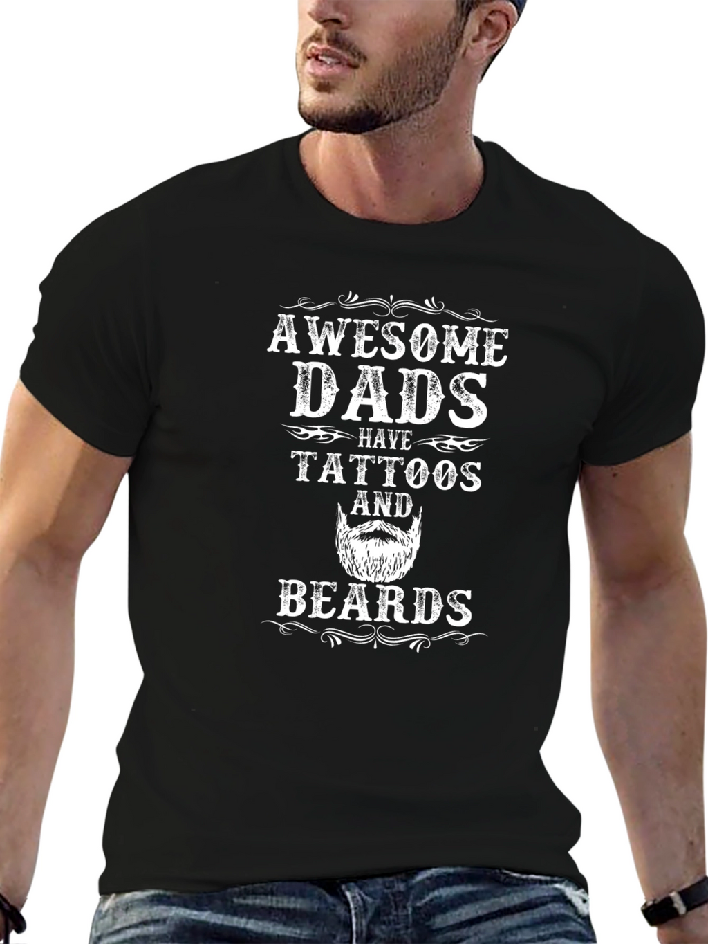Awesome Dads Tattoo Beard Graphic Tee
