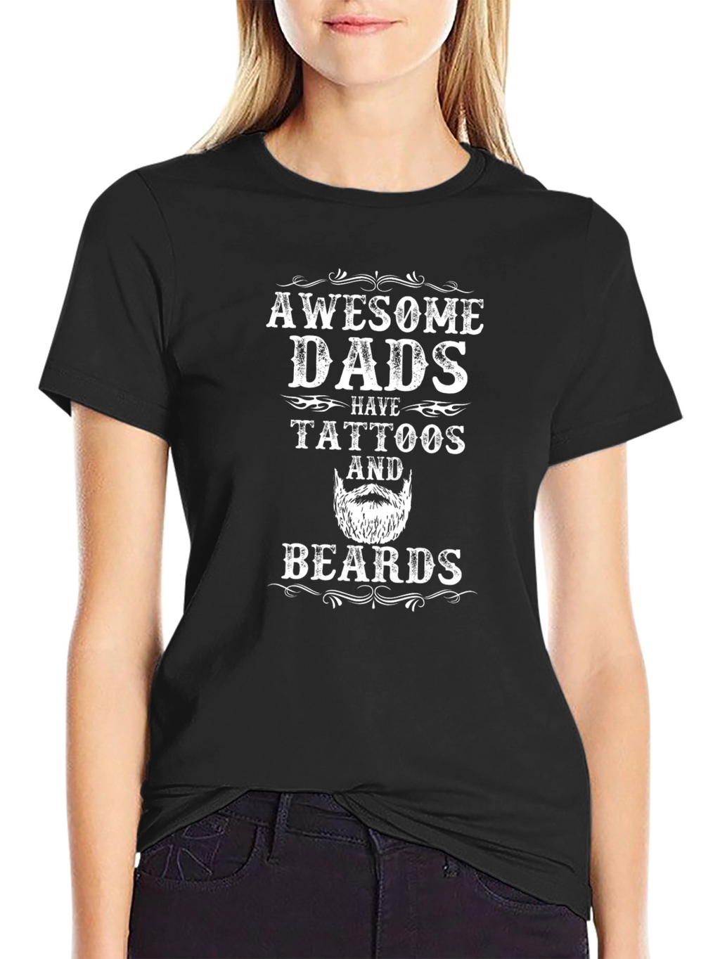 Awesome Dads Tattoo Beard Graphic Tee