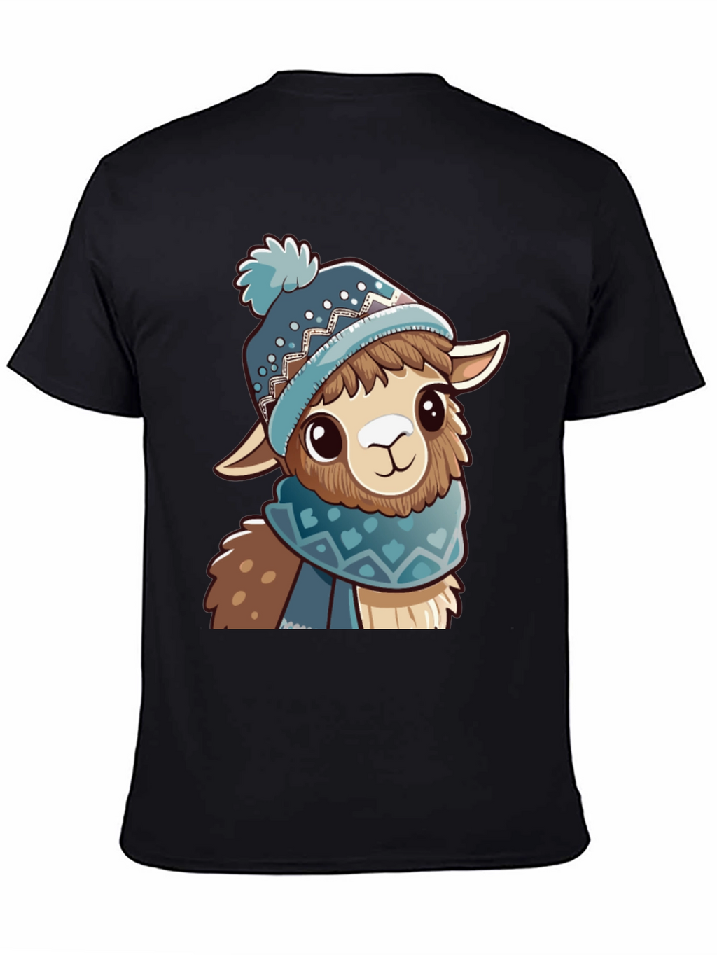 Cute Llama in Winter Hat Black T-Shirt