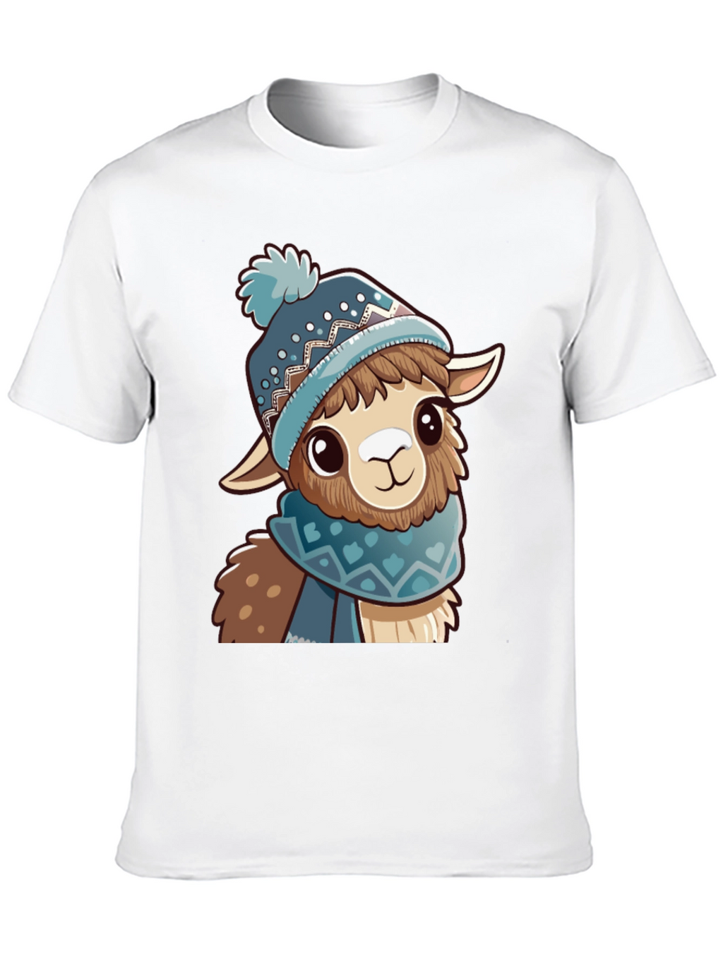 Cute Llama in Winter Hat Black T-Shirt