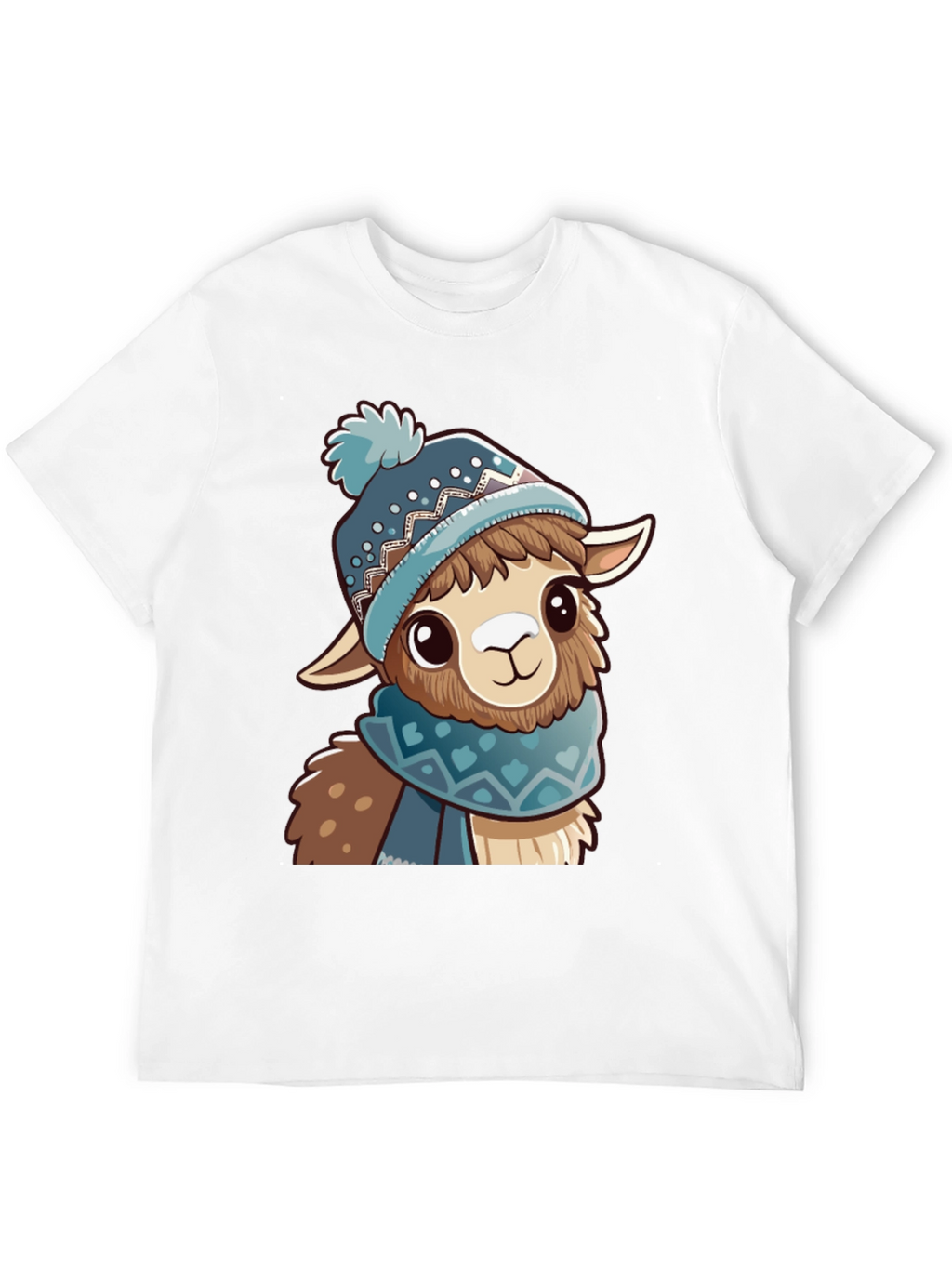 Cute Llama in Winter Hat Black T-Shirt