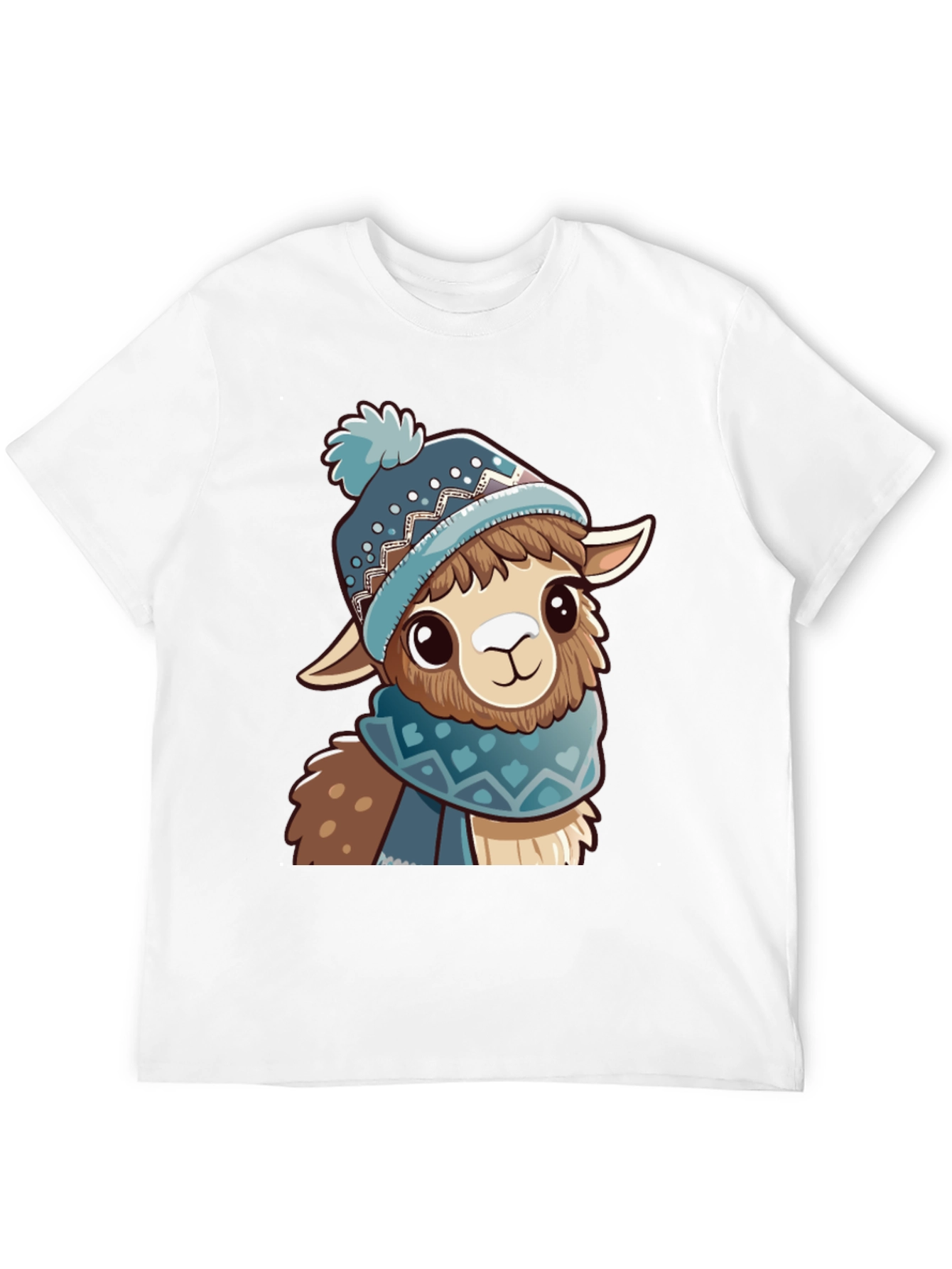 Cute Llama in Winter Hat Black T-Shirt