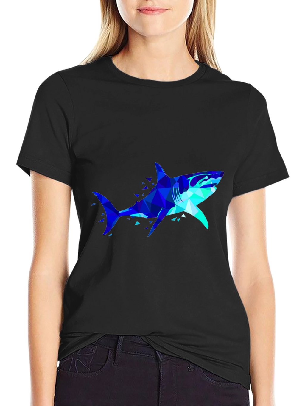 Geometric Shark Graphic Tee - Black