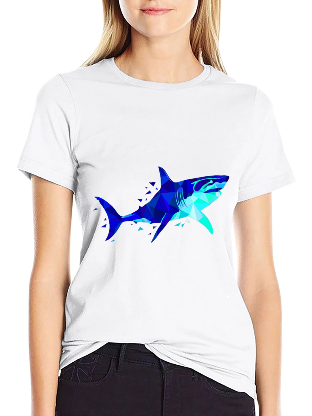 Geometric Shark Graphic Tee - Black