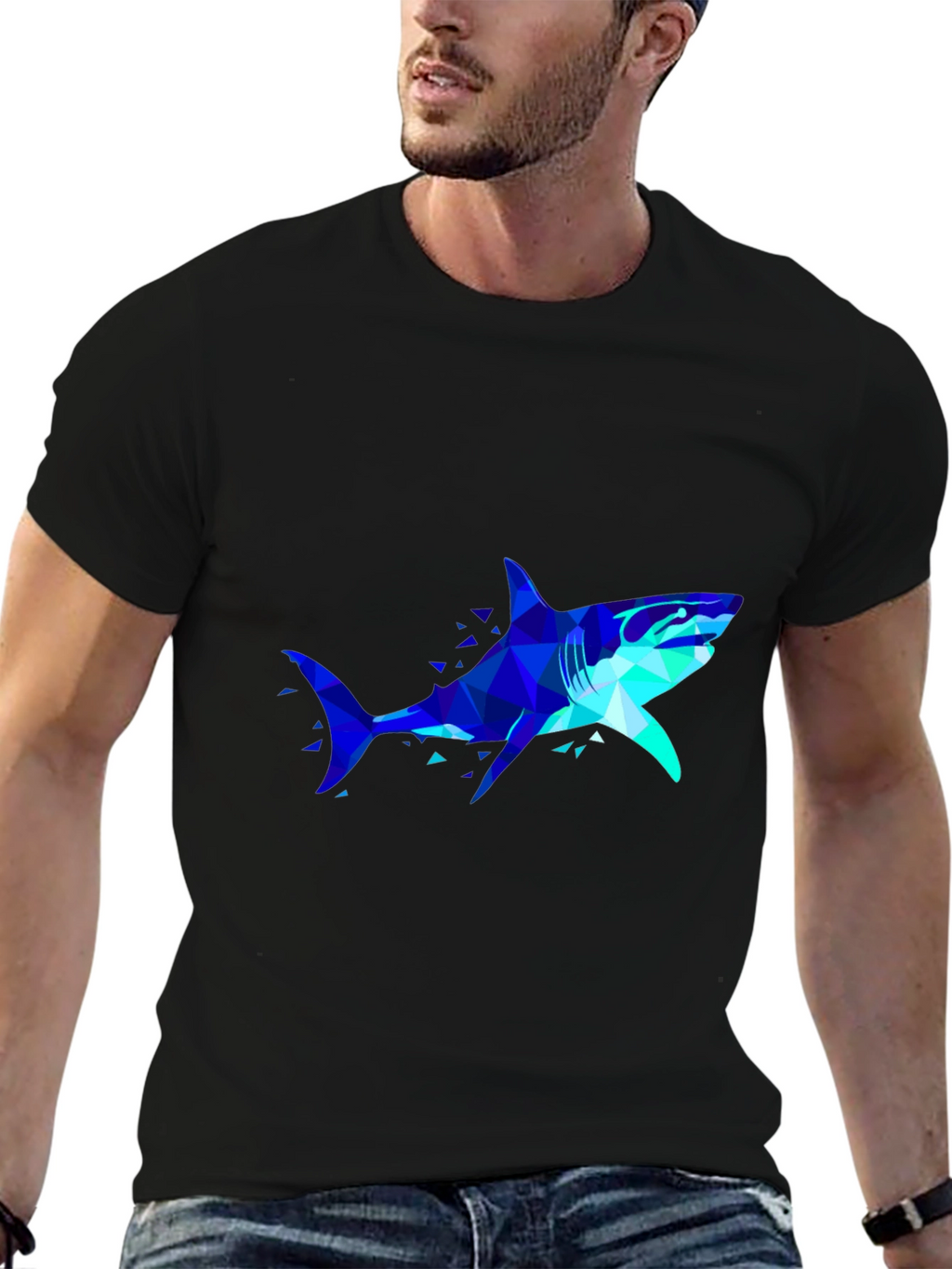 Geometric Shark Graphic Tee - Black