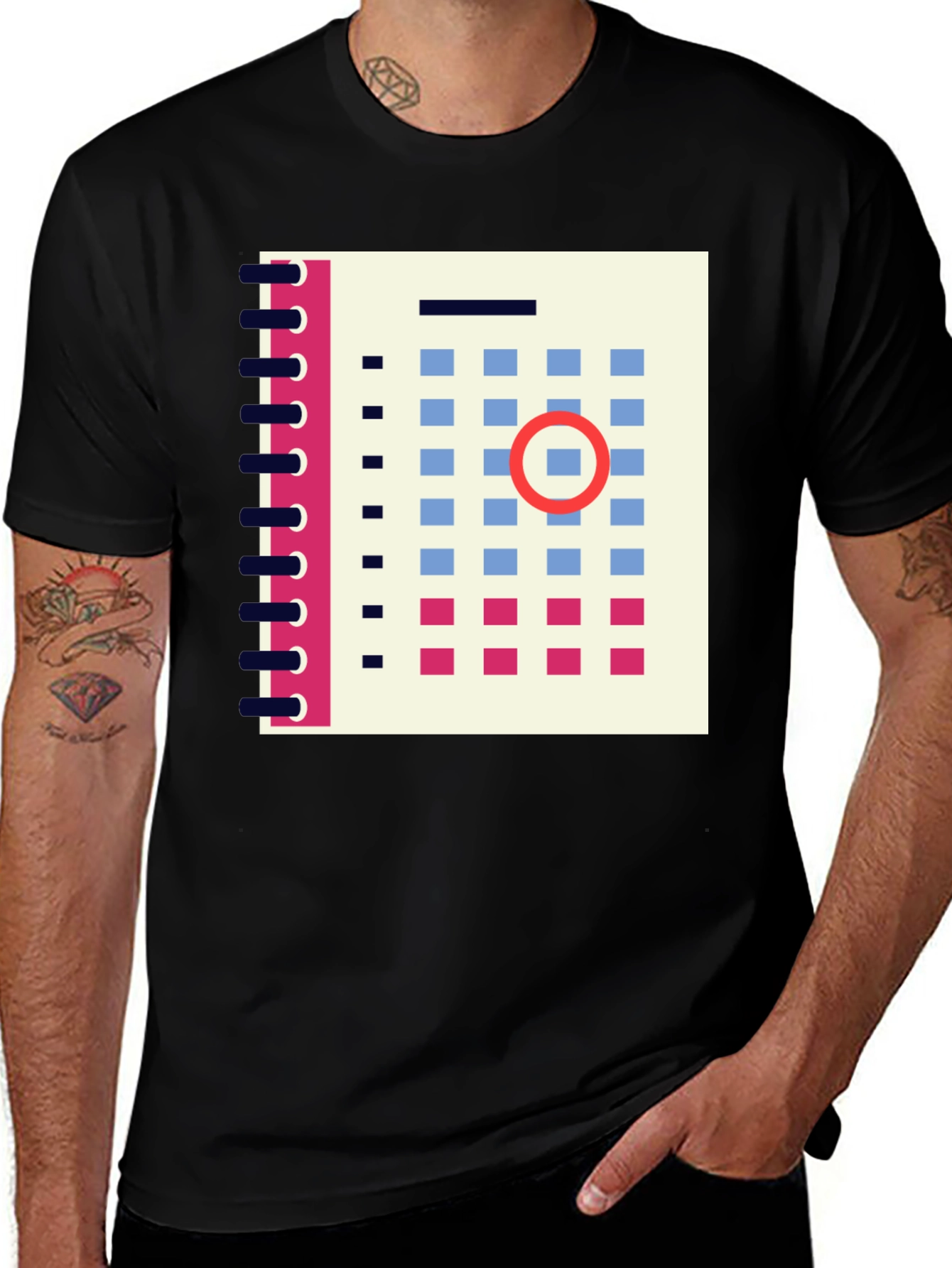 Abstract Calendar Graphic Tee - Stylish Mens Black T-Shirt