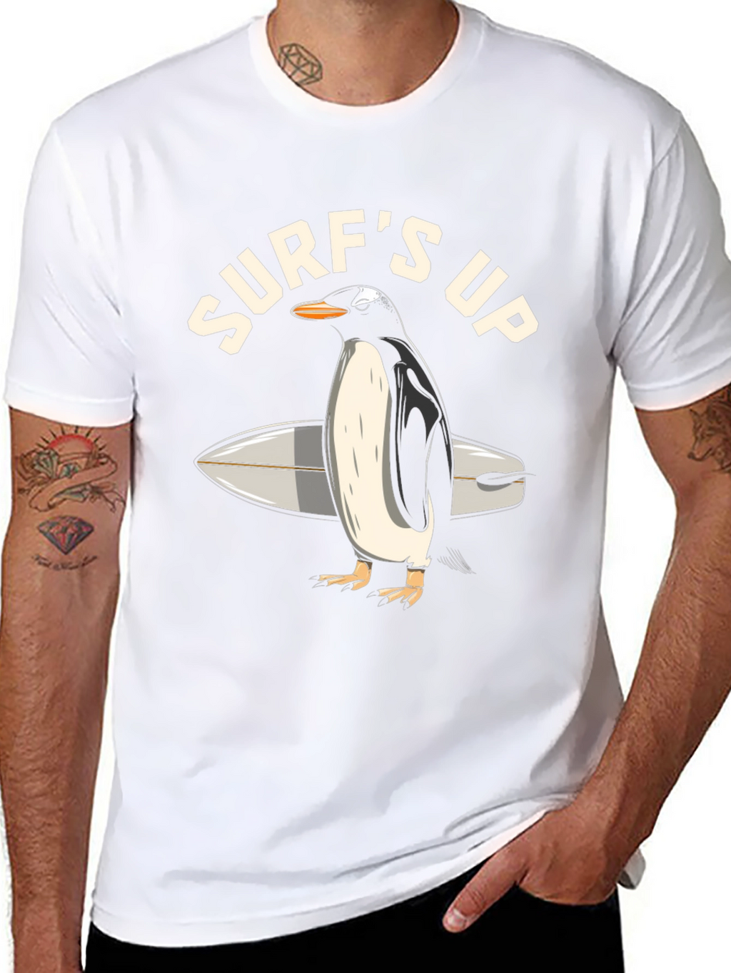 Surfs Up Penguin Graphic T-Shirt