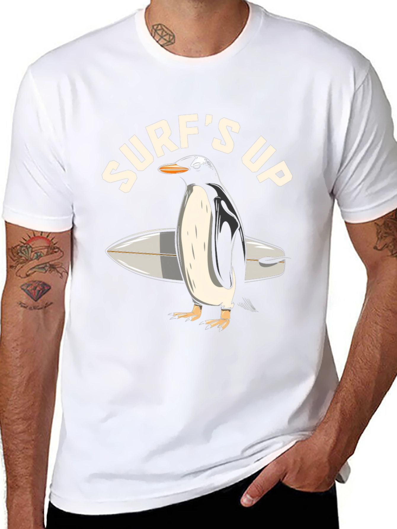 Surfs Up Penguin Graphic T-Shirt