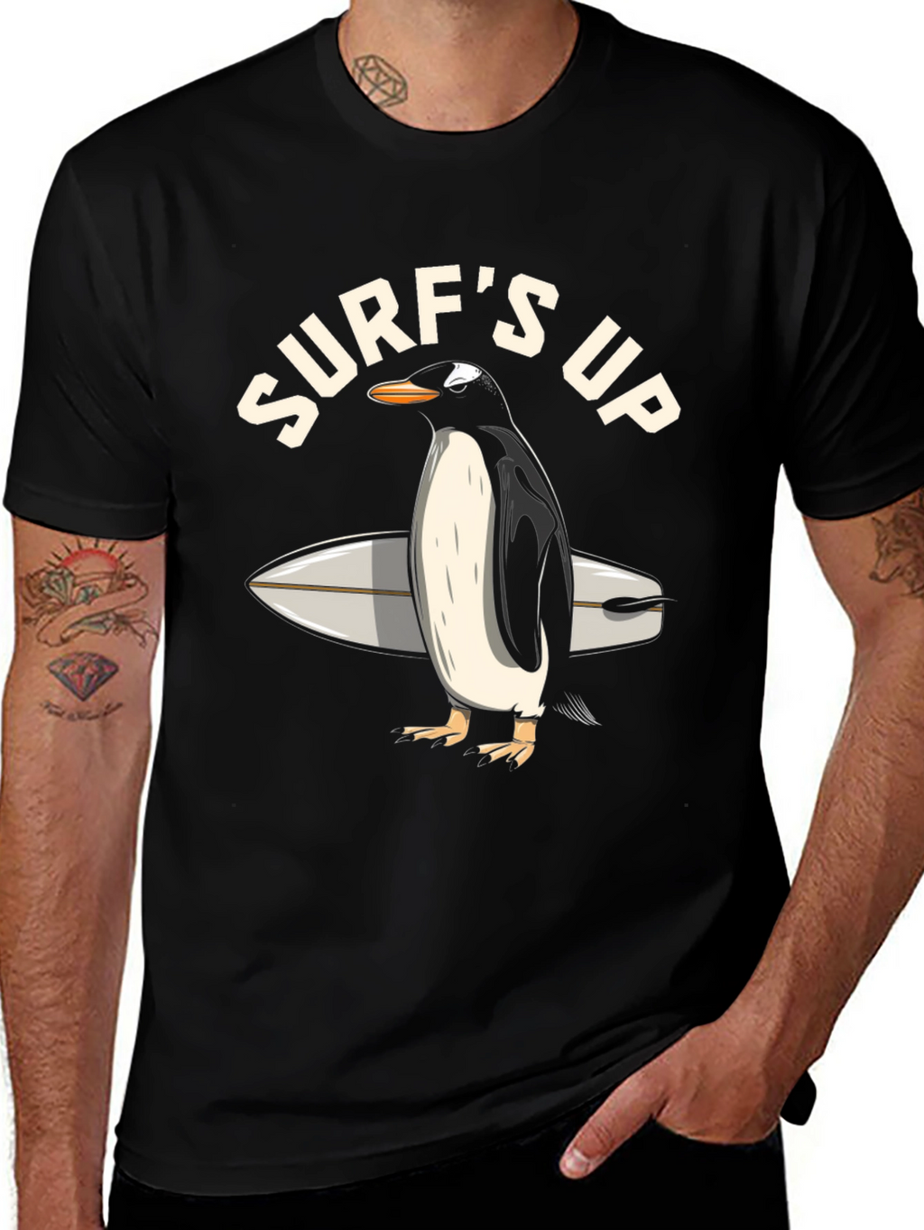 Surfs Up Penguin Graphic T-Shirt
