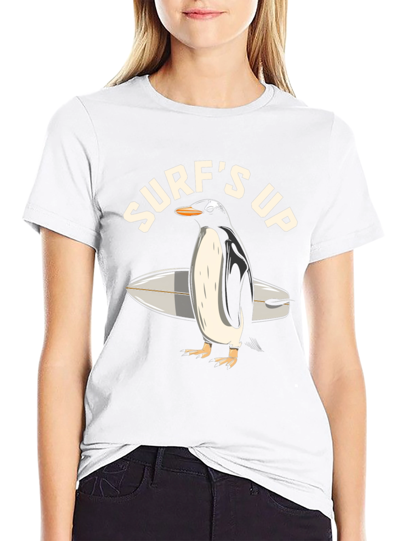 Surfs Up Penguin Graphic T-Shirt