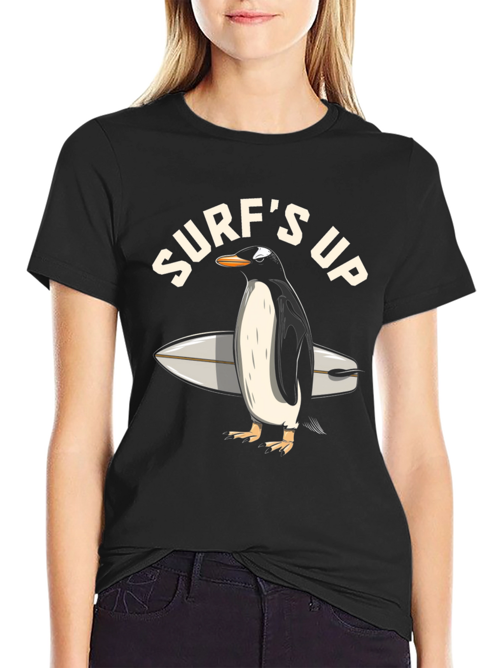 Surfs Up Penguin Graphic T-Shirt