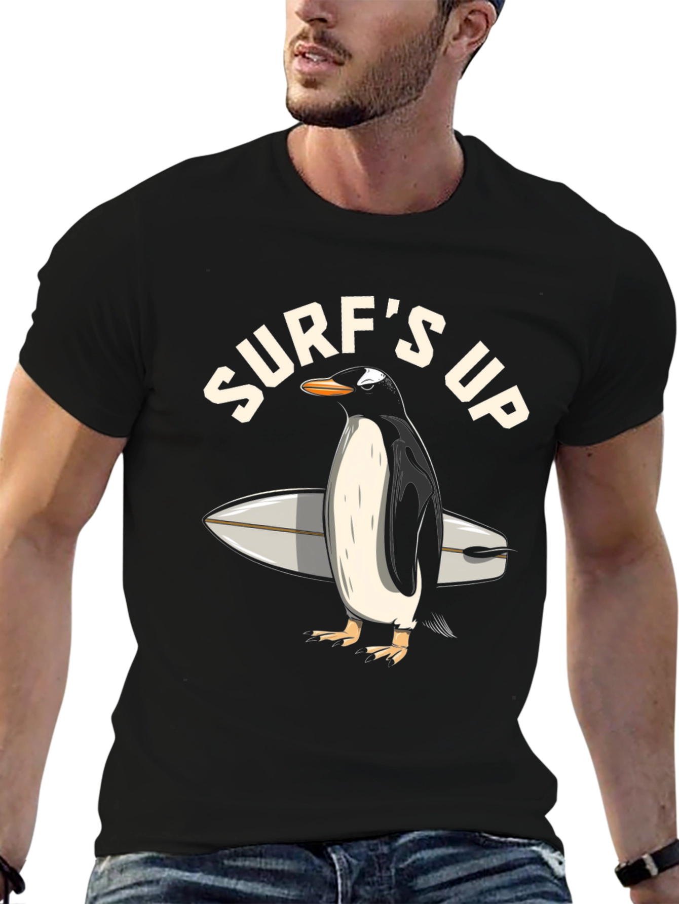 Surfs Up Penguin Graphic T-Shirt