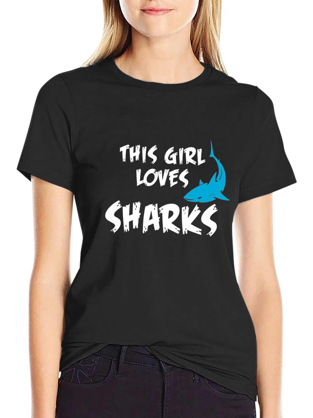 This Girl Loves Sharks Black T-Shirt