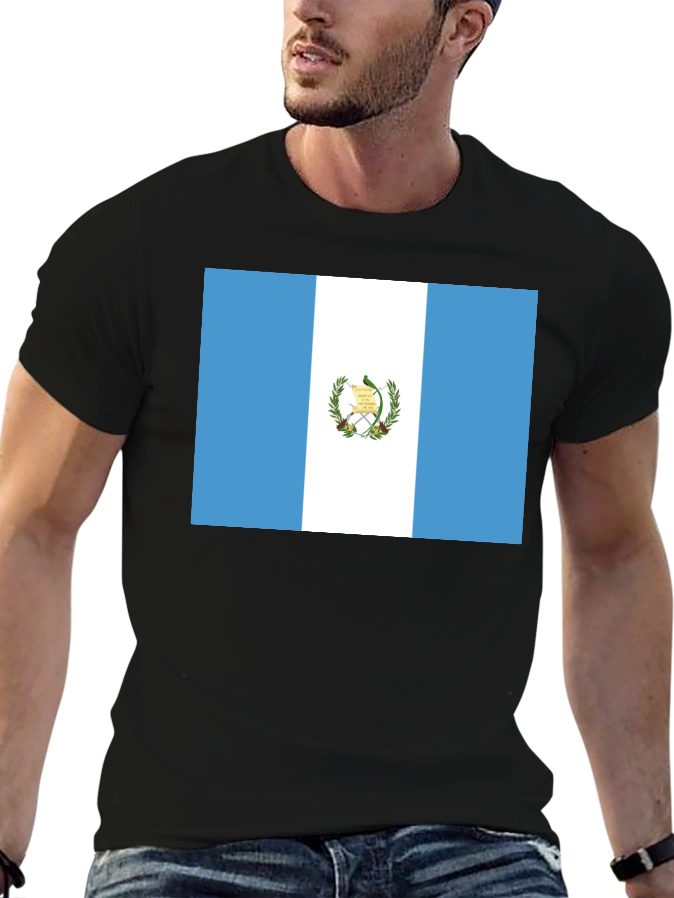 Guatemala Flag T-Shirt - Black Cotton Tee