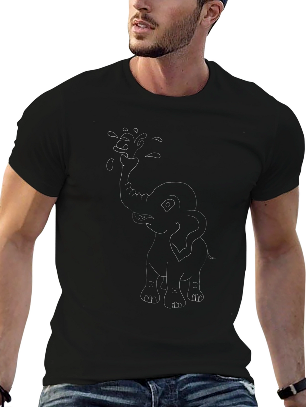 Elephant Water Spray Black T-Shirt