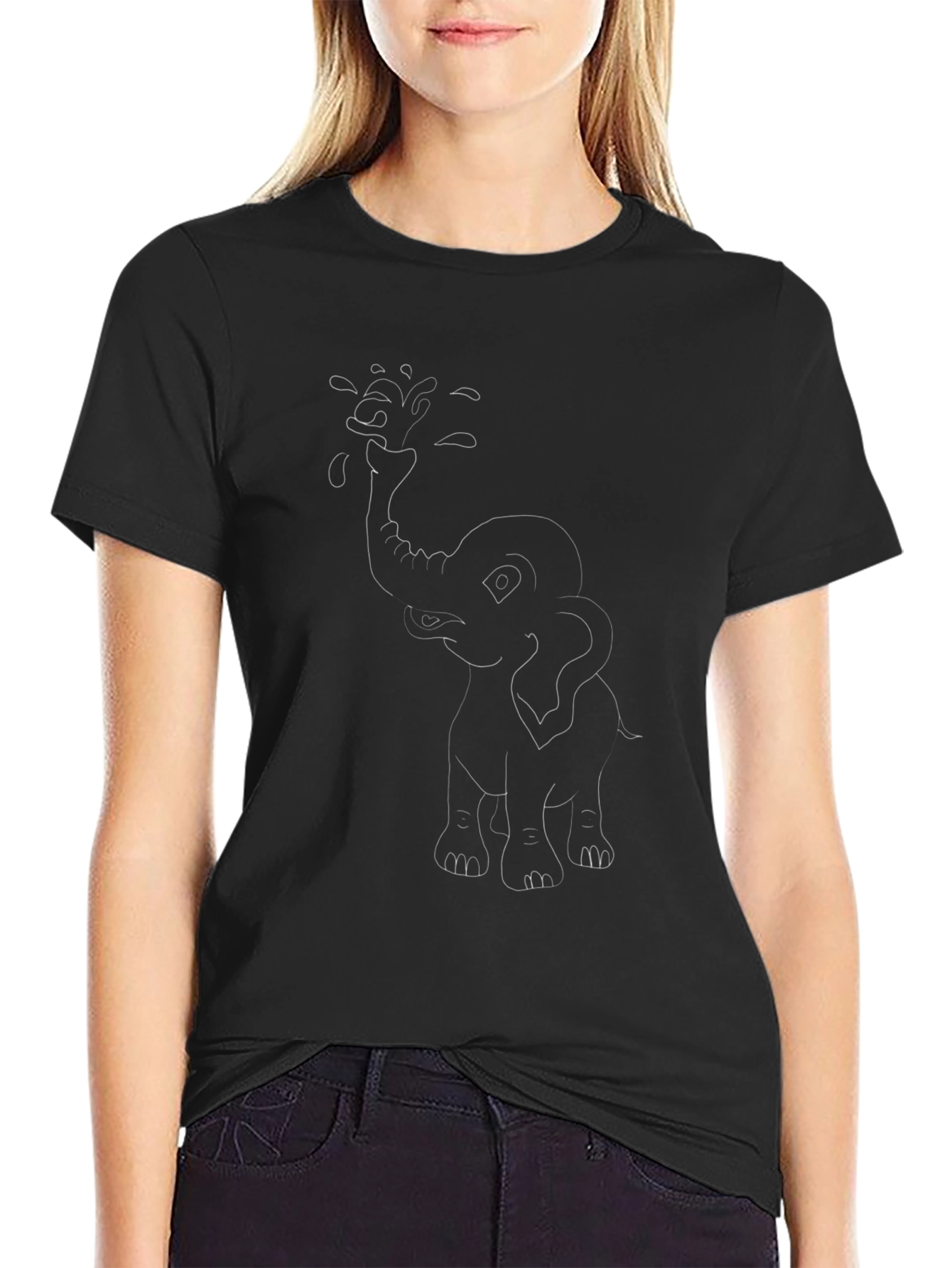 Elephant Water Spray Black T-Shirt