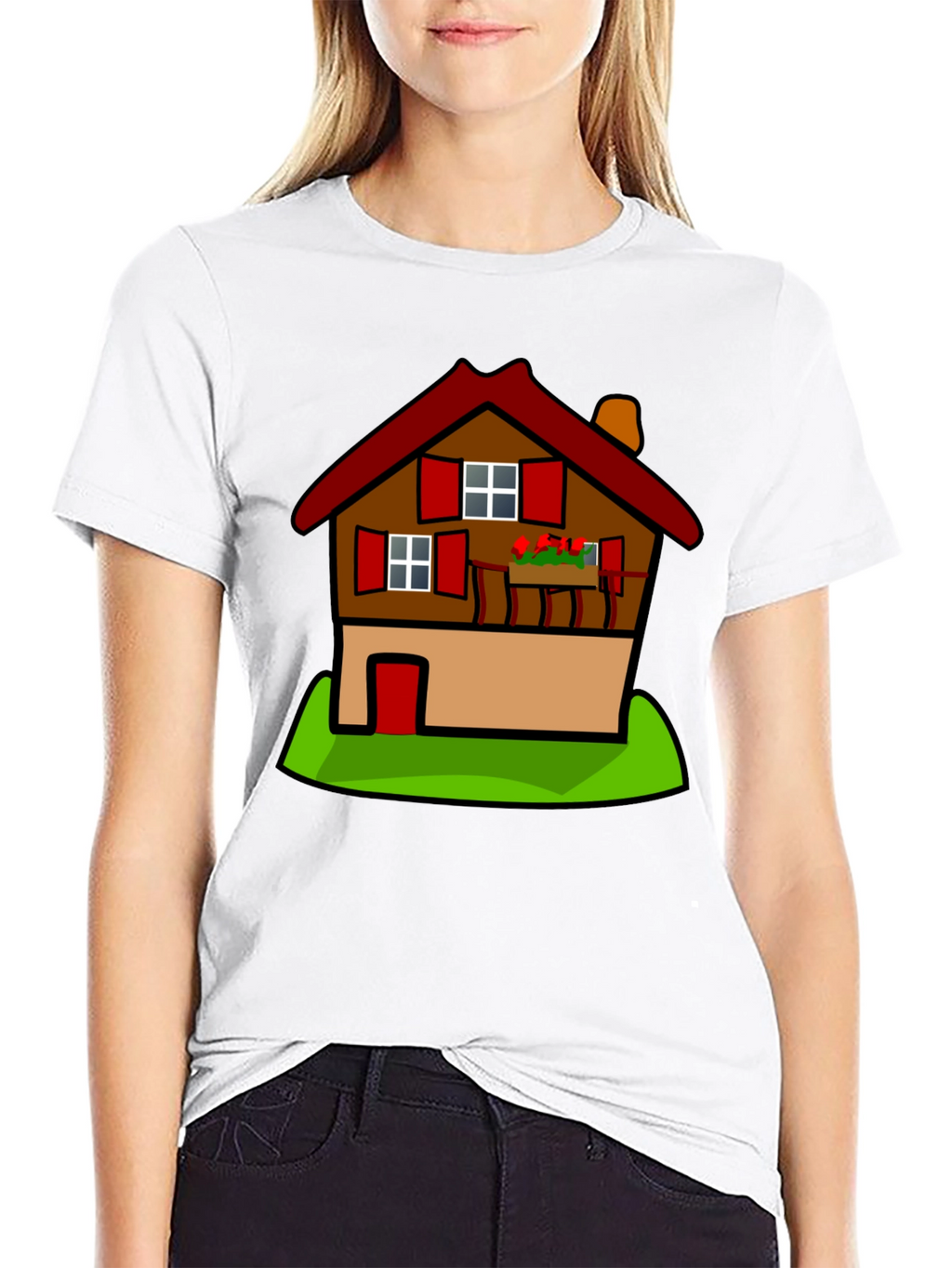 Cartoon House T-Shirt - Black Cotton Tee