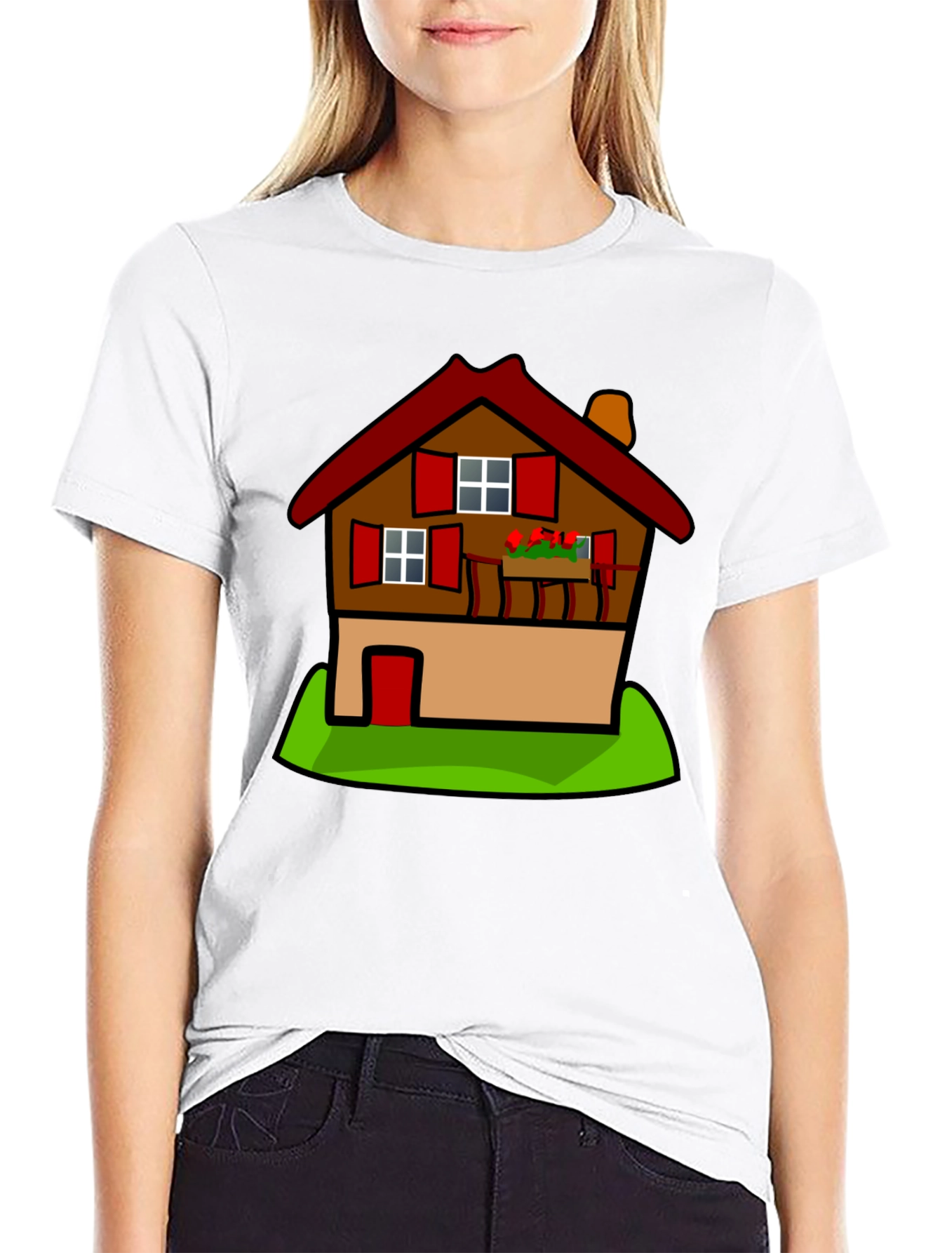 Cartoon House T-Shirt - Black Cotton Tee