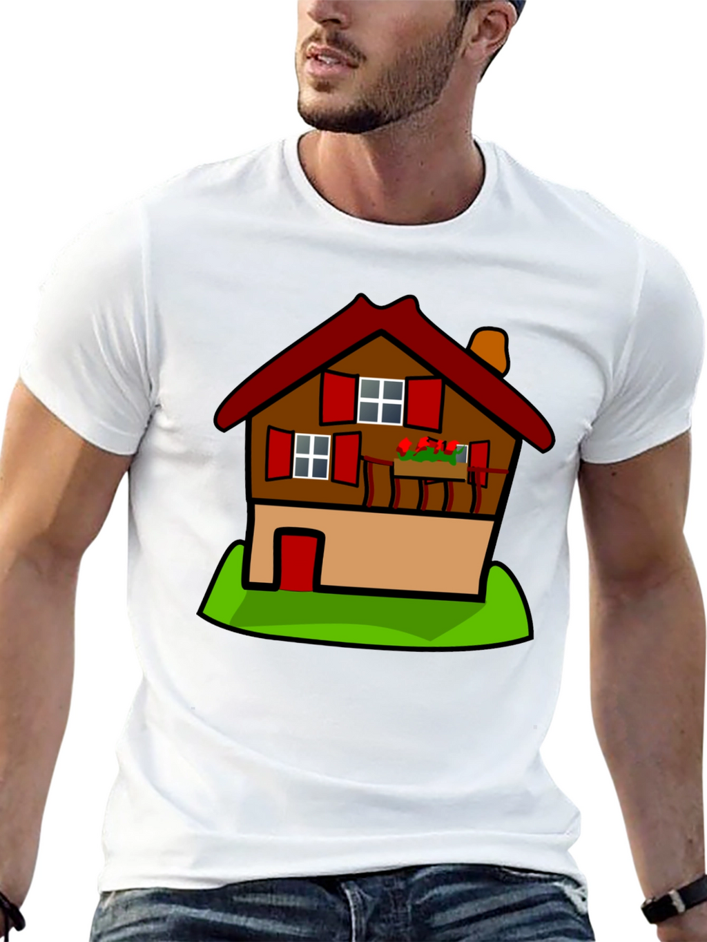 Cartoon House T-Shirt - Black Cotton Tee