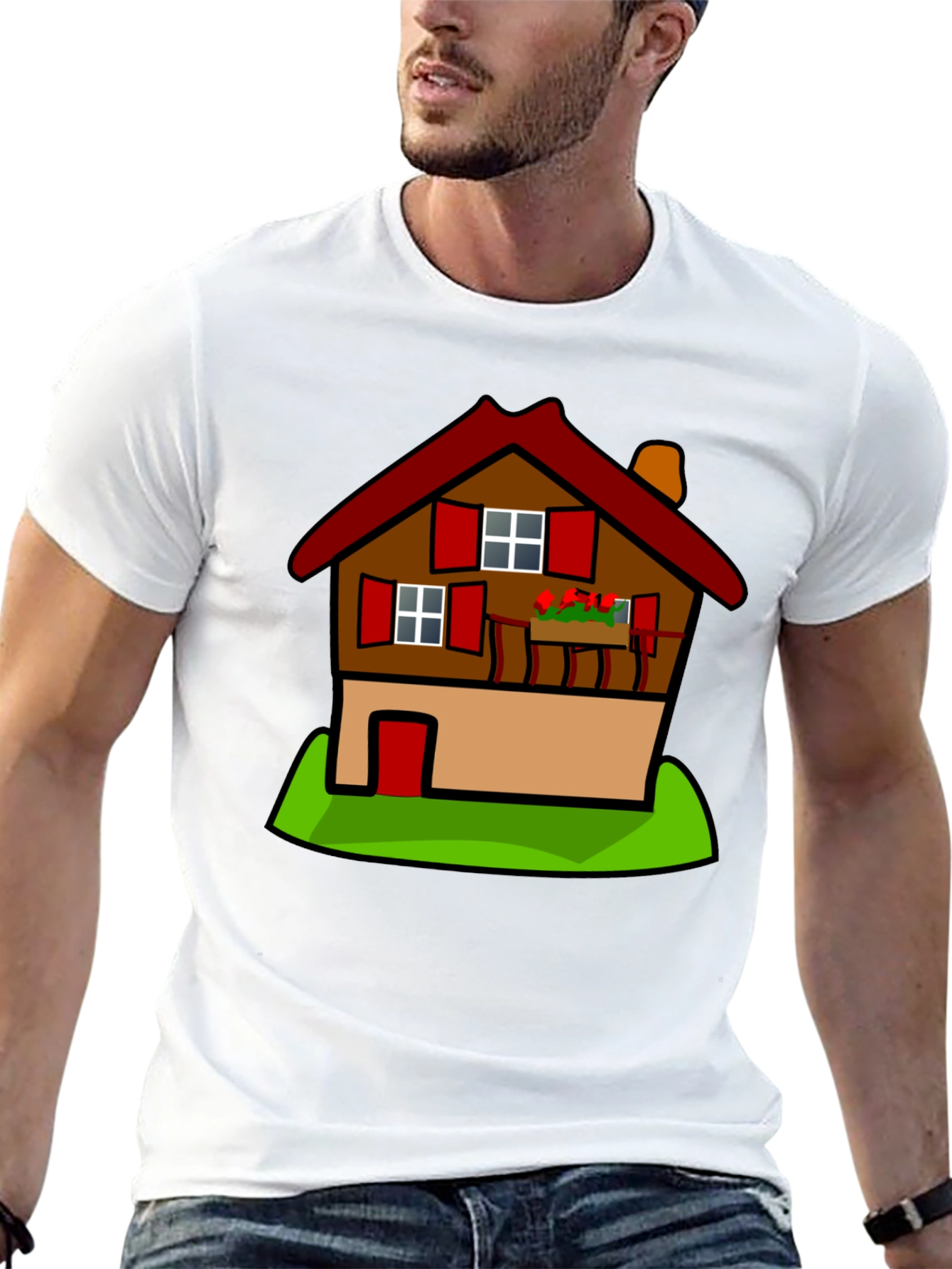 Cartoon House T-Shirt - Black Cotton Tee