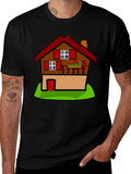 Cartoon House T-Shirt - Black Cotton Tee