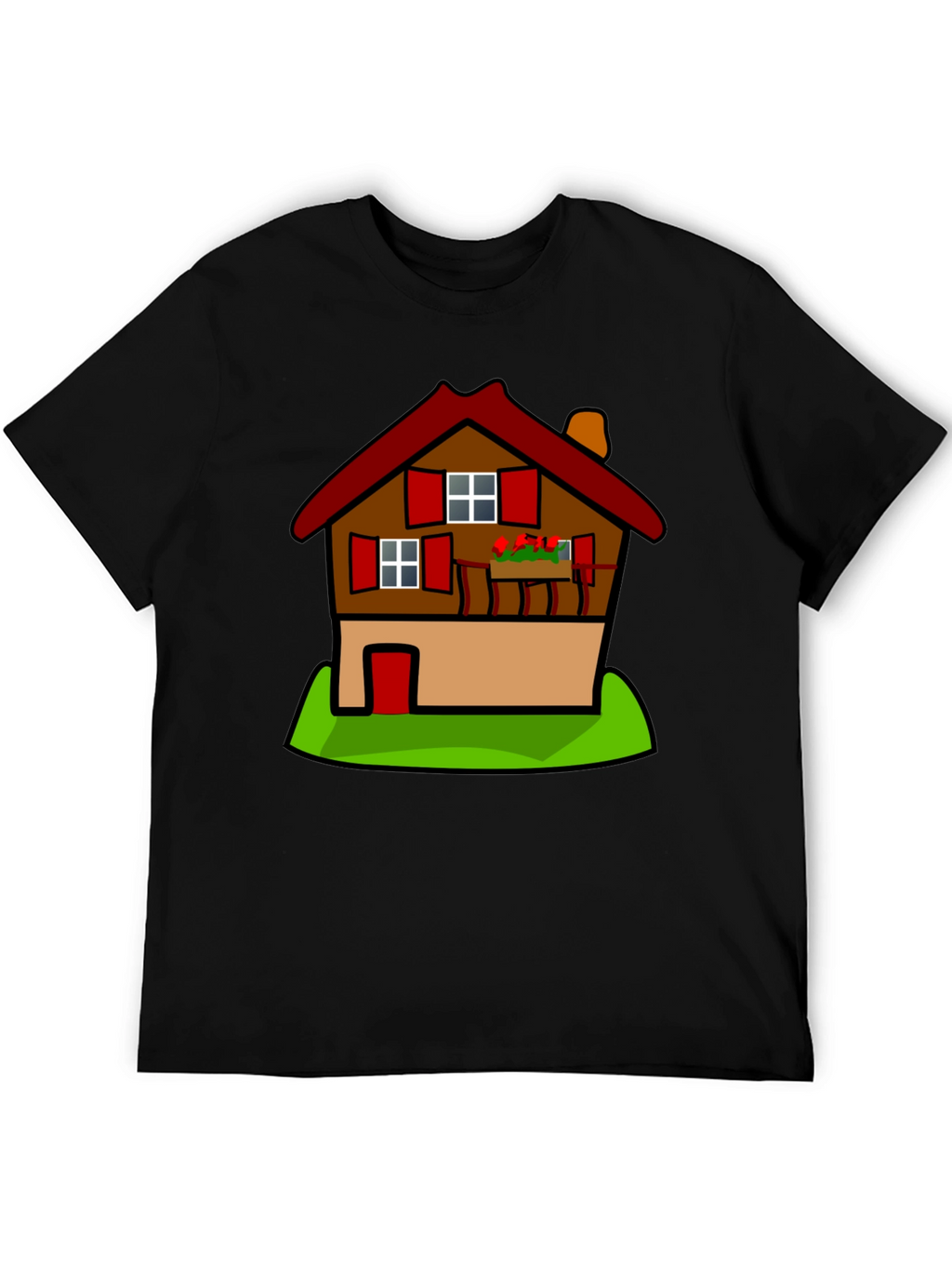 Cartoon House T-Shirt - Black Cotton Tee