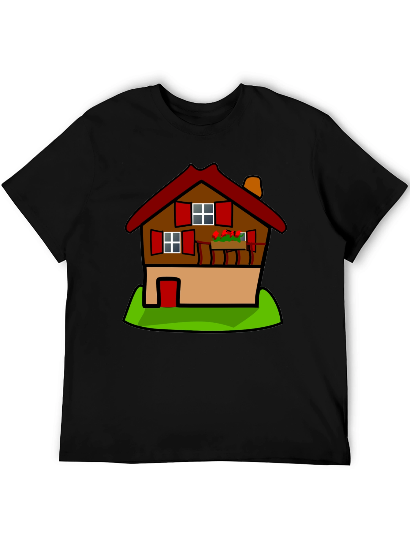 Cartoon House T-Shirt - Black Cotton Tee