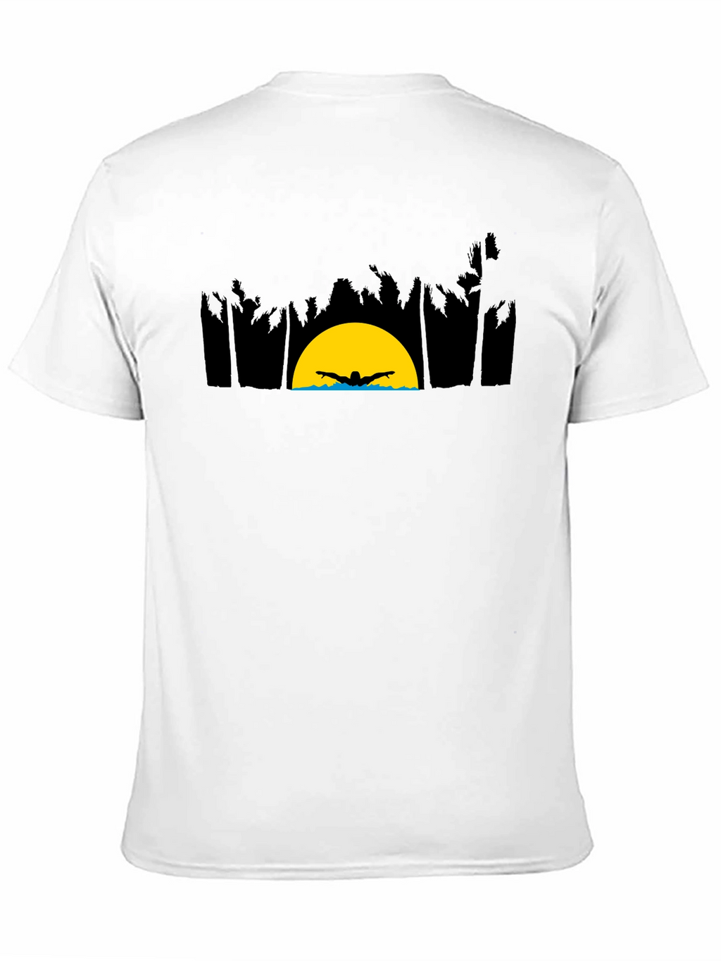 Sunset Swimmer Graphic Tee - Relaxed Fit Black T-Shirt