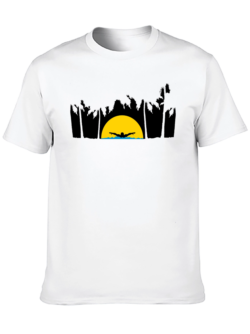 Sunset Swimmer Graphic Tee - Relaxed Fit Black T-Shirt