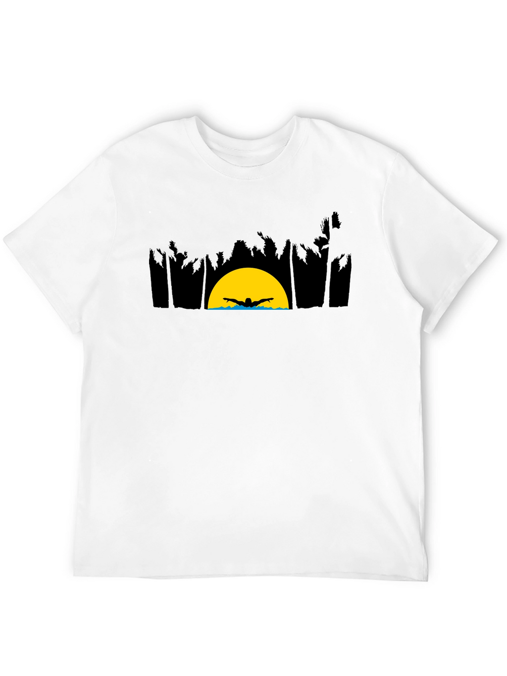 Sunset Swimmer Graphic Tee - Relaxed Fit Black T-Shirt