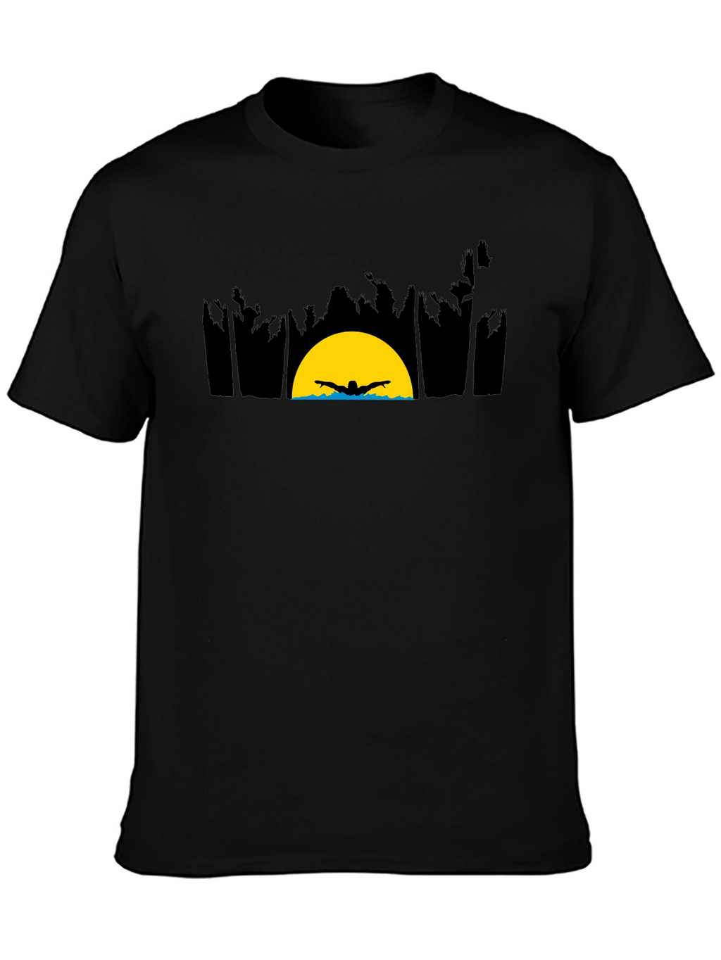 Sunset Swimmer Graphic Tee - Relaxed Fit Black T-Shirt