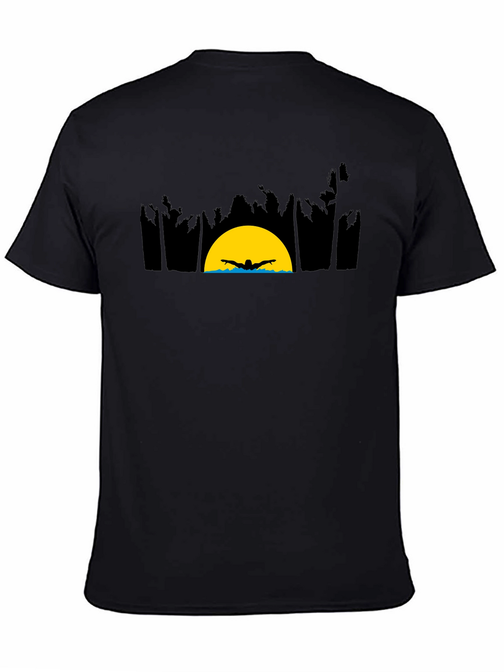 Sunset Swimmer Graphic Tee - Relaxed Fit Black T-Shirt