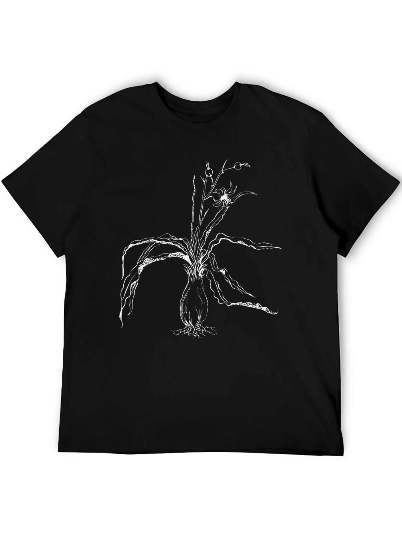 Abstract Plant Print Black T-Shirt