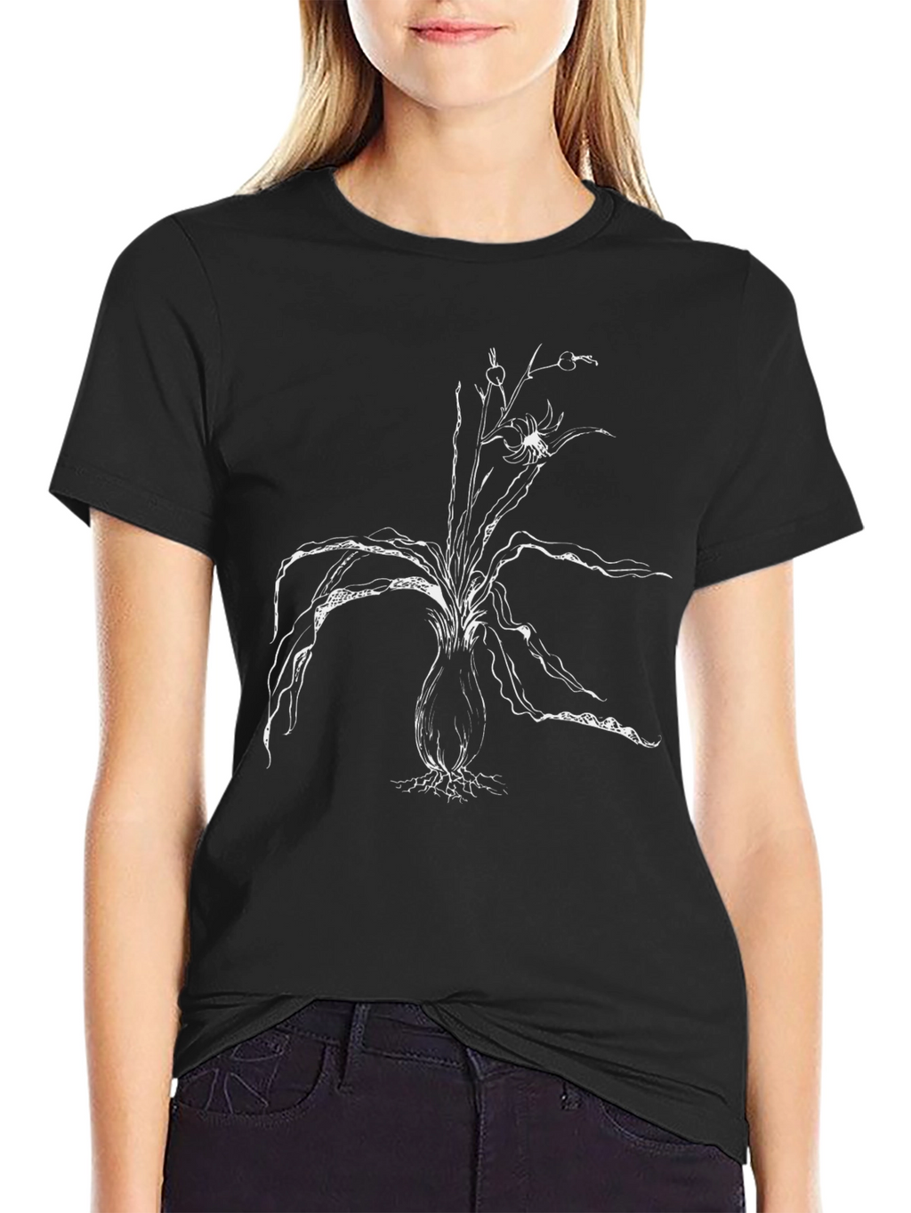 Abstract Plant Print Black T-Shirt