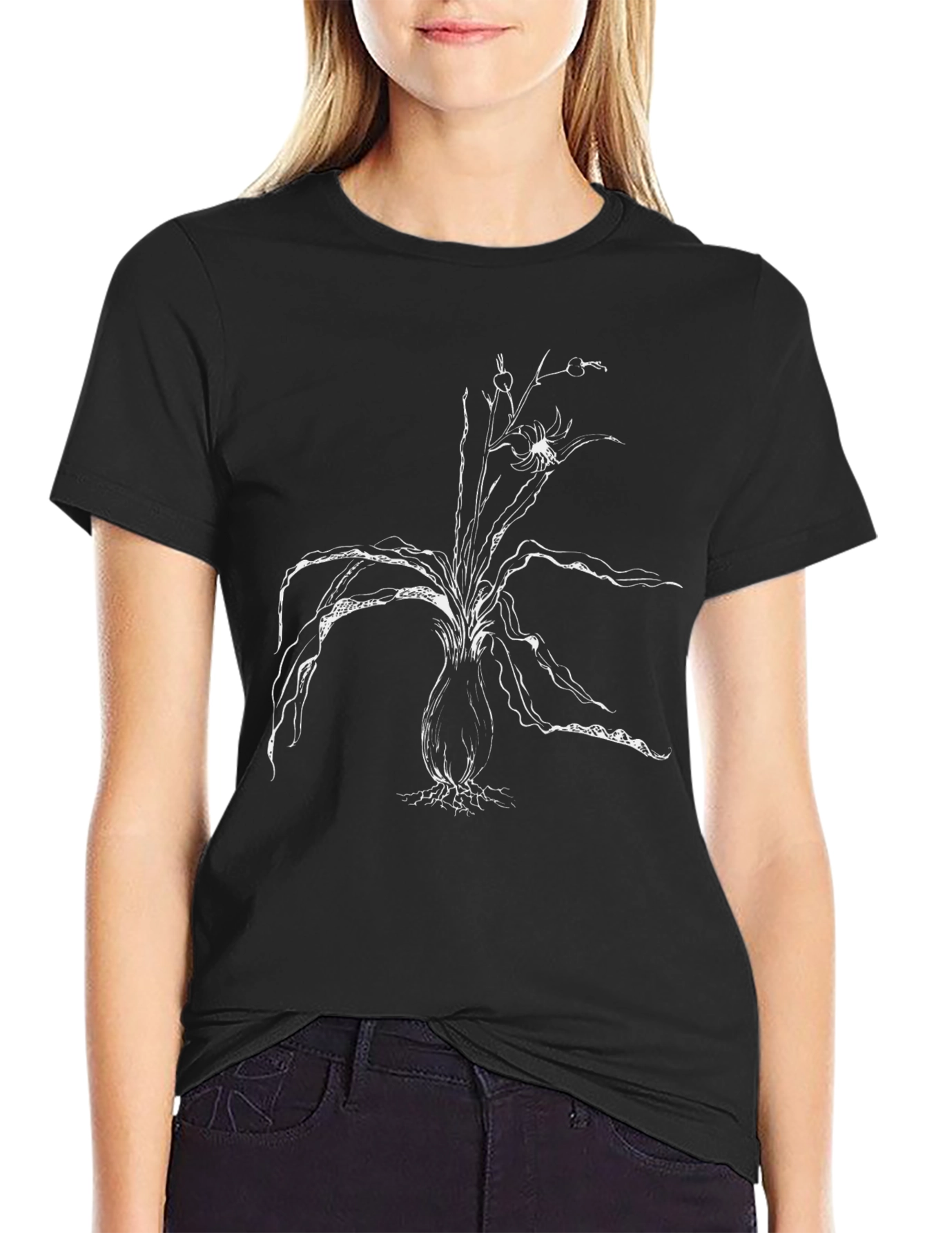 Abstract Plant Print Black T-Shirt