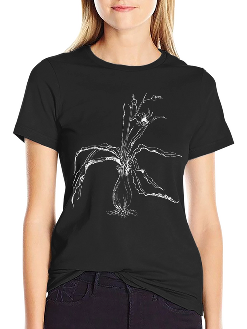 Abstract Plant Print Black T-Shirt
