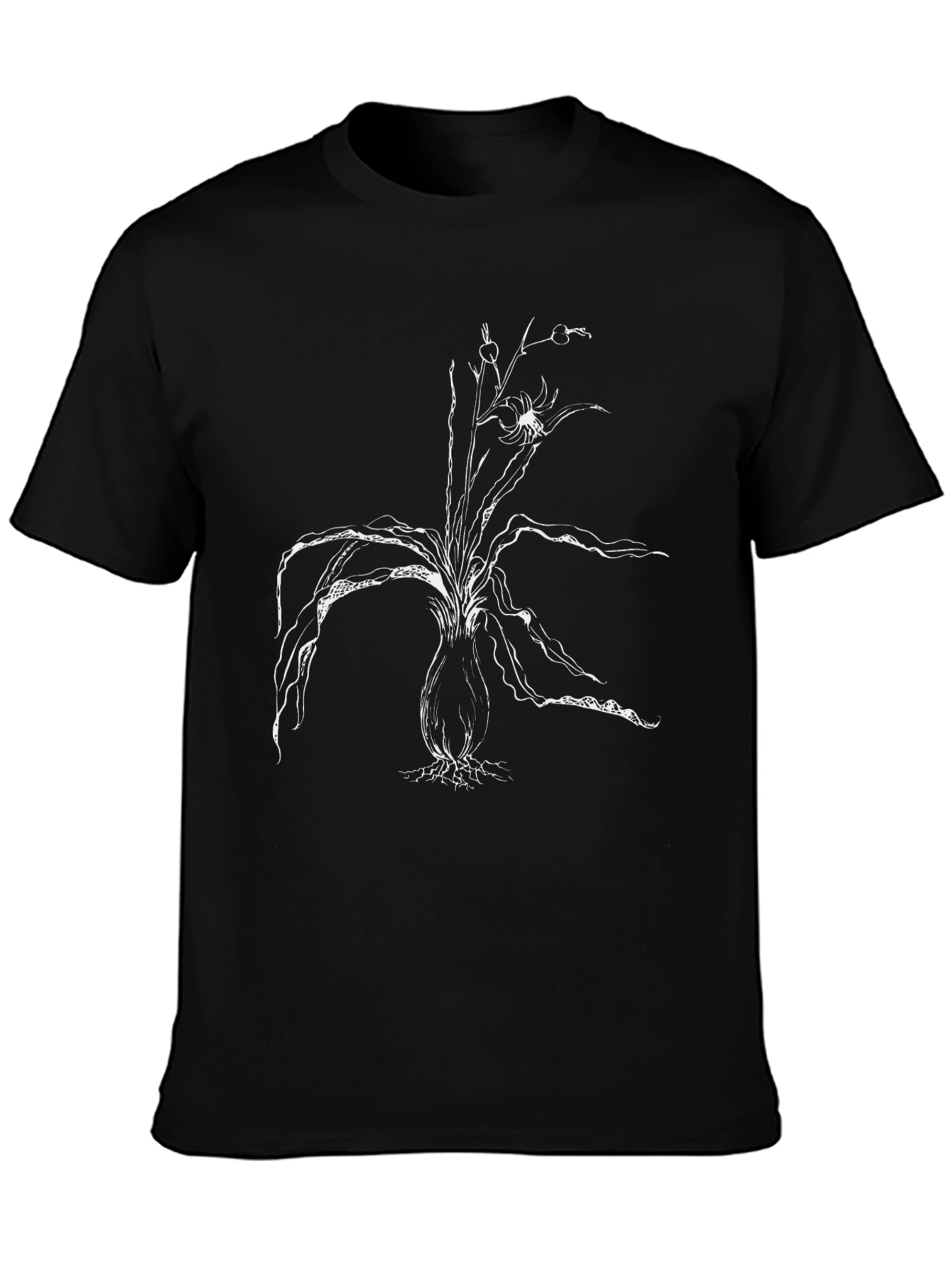 Abstract Plant Print Black T-Shirt