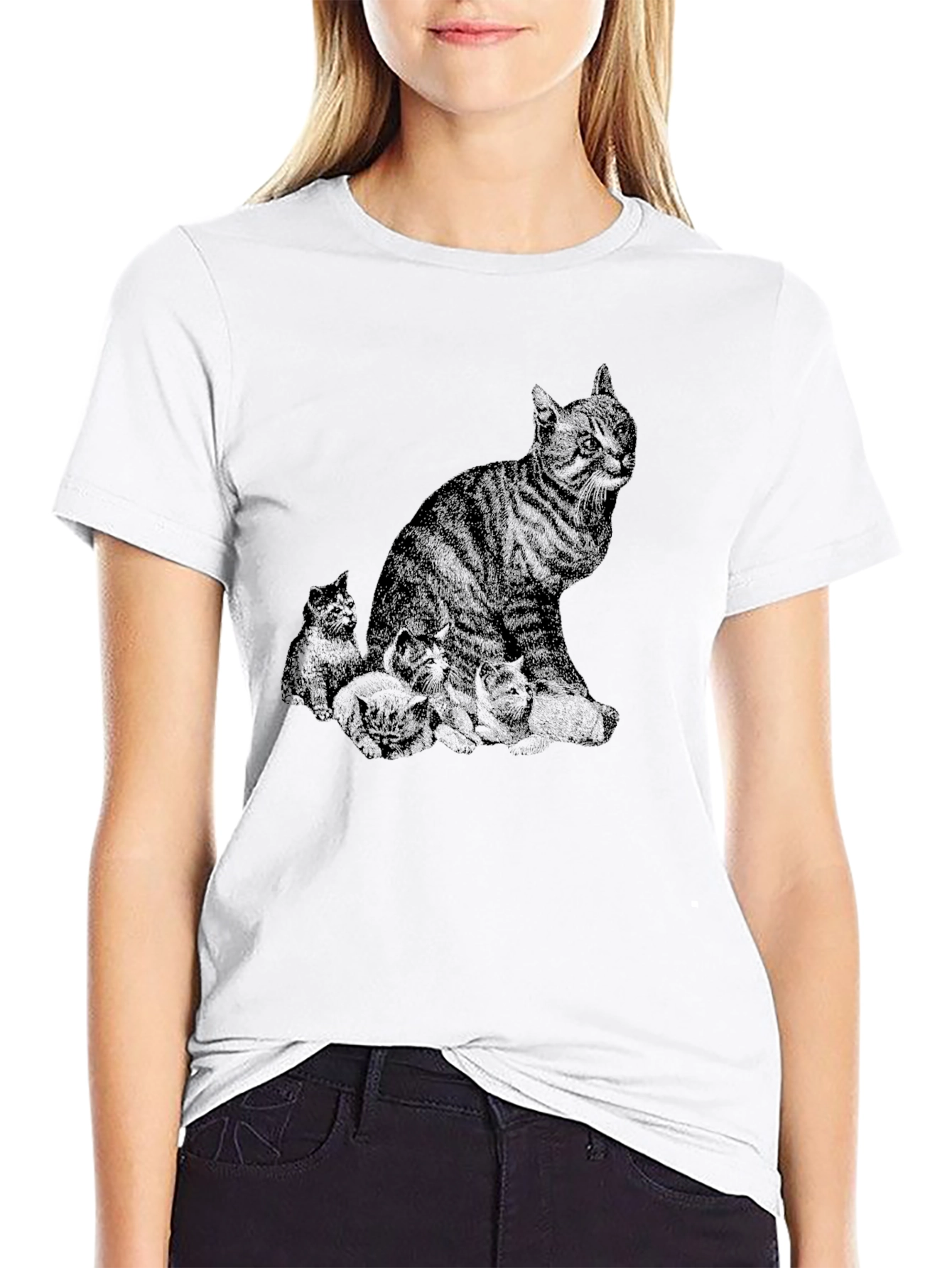 Black Cat & Kittens Graphic T-Shirt