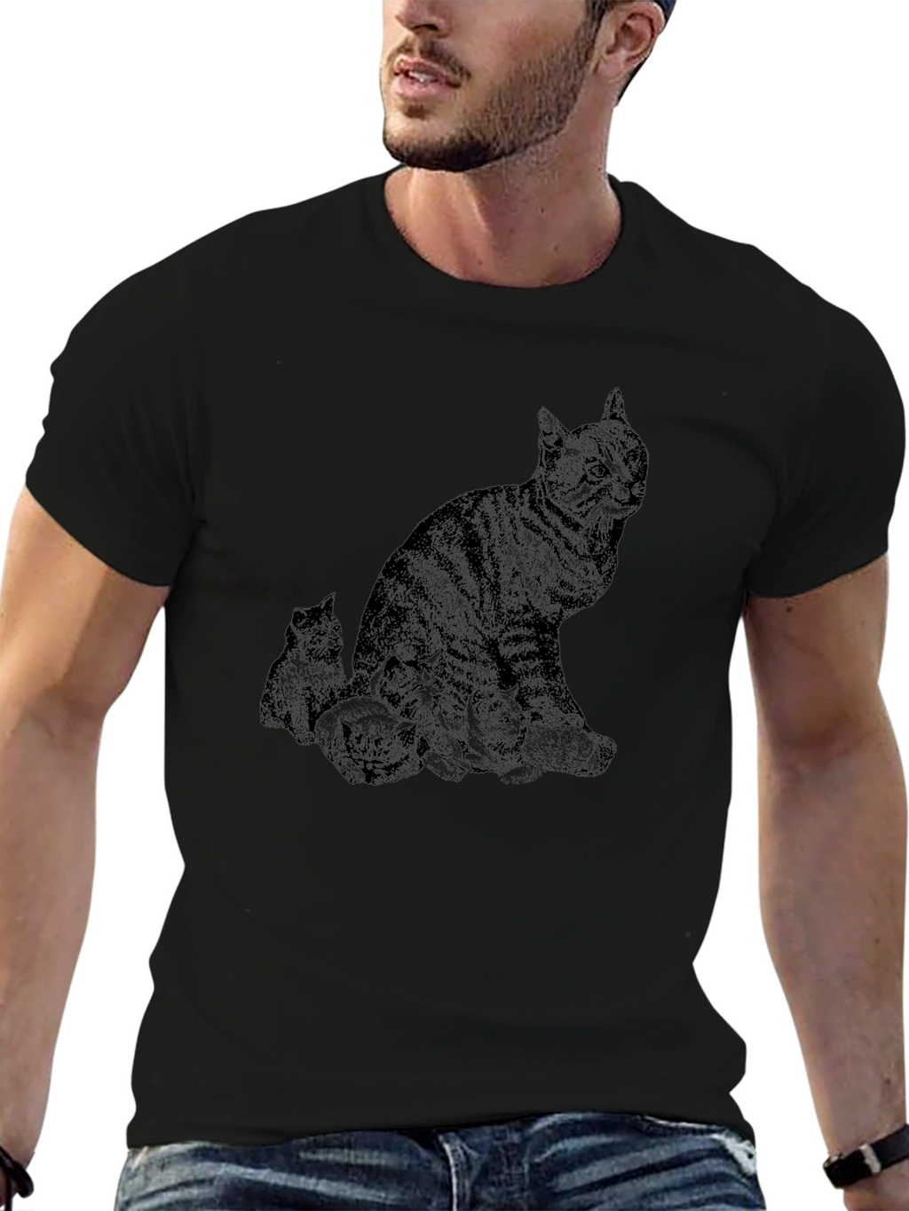 Black Cat & Kittens Graphic T-Shirt