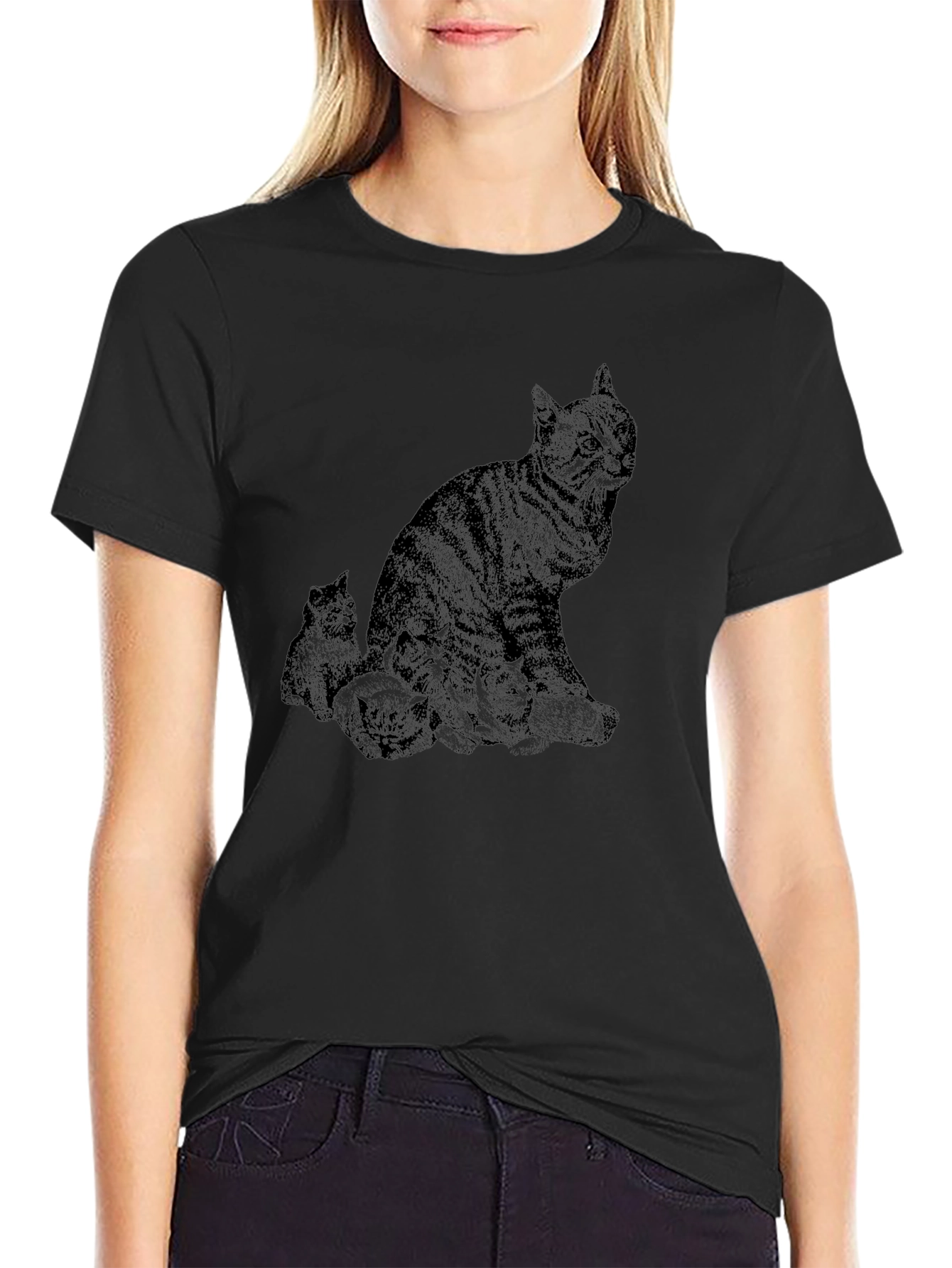 Black Cat & Kittens Graphic T-Shirt