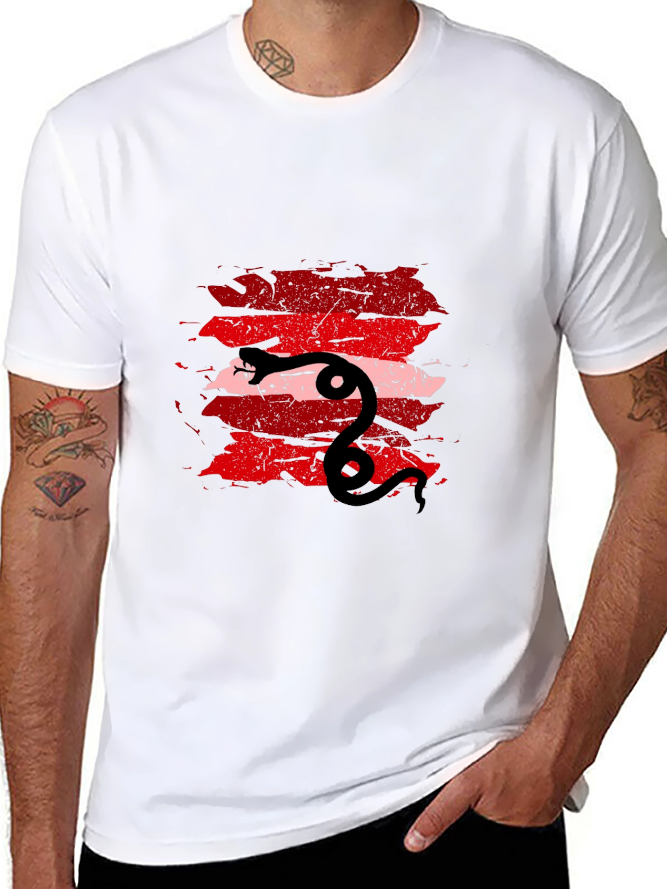 Mens Black Tee with Snake Graphic