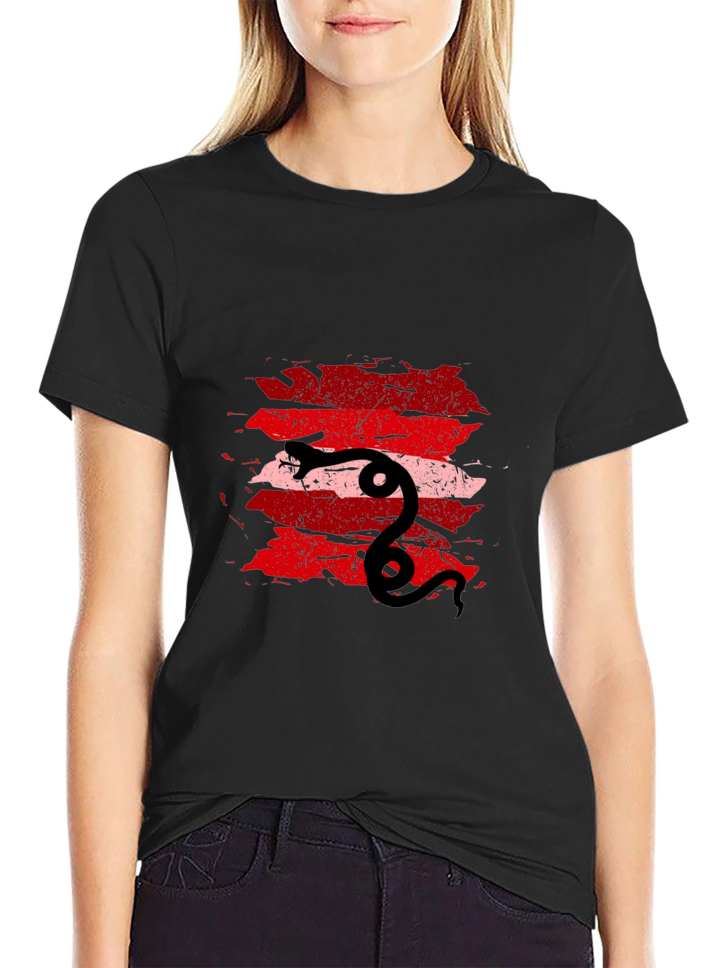 Mens Black Tee with Snake Graphic