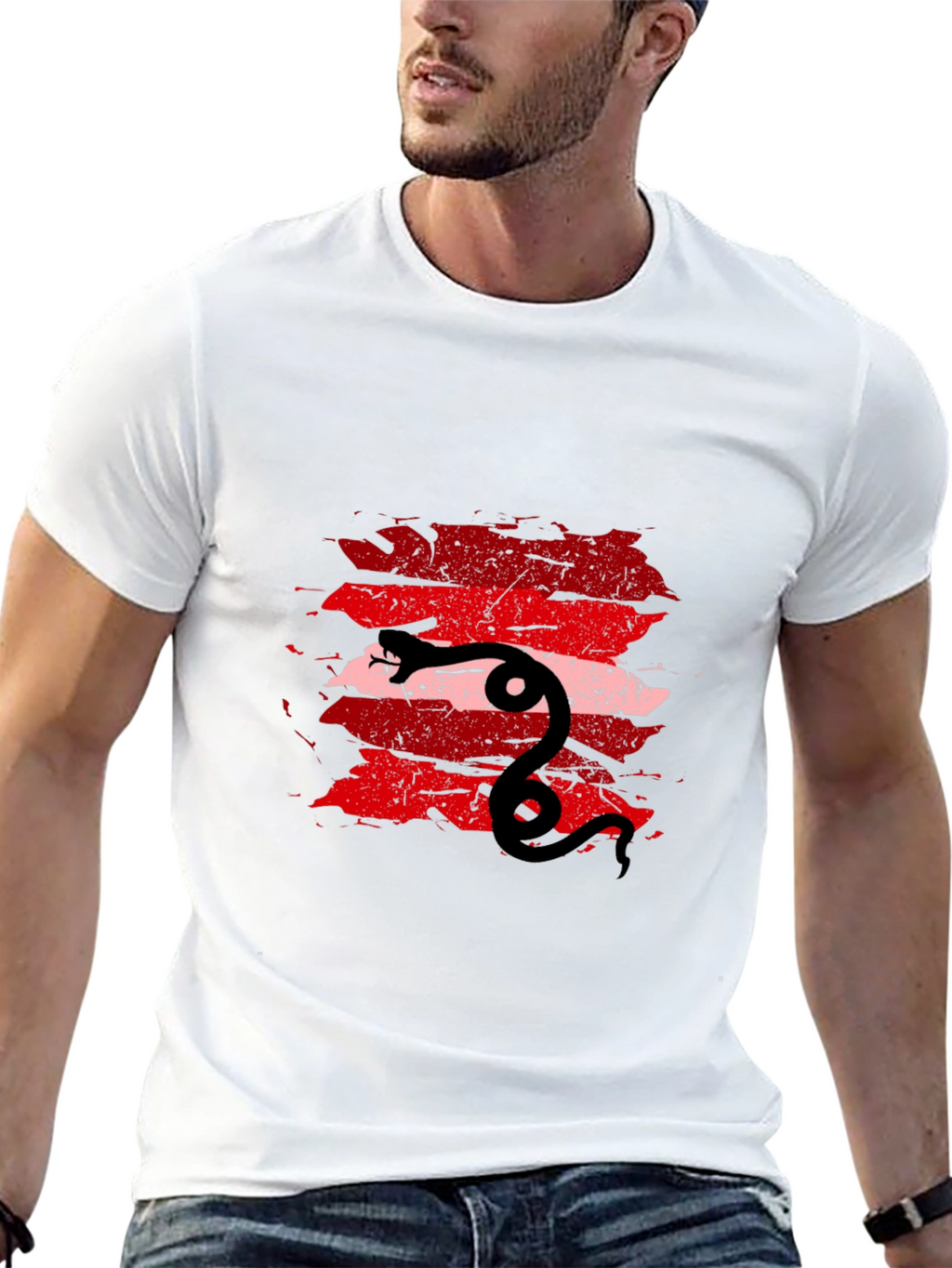 Mens Black Tee with Snake Graphic