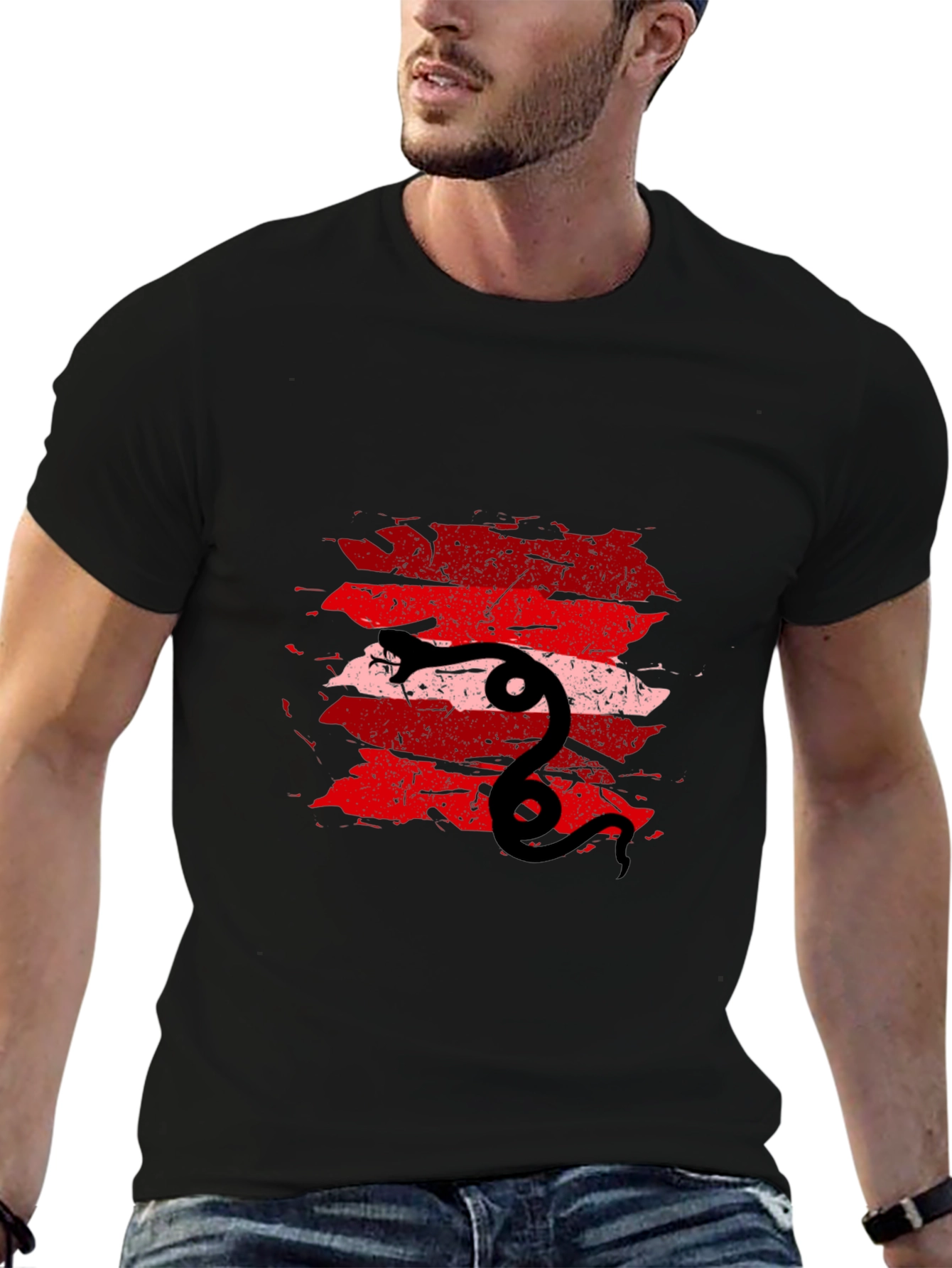 Mens Black Tee with Snake Graphic