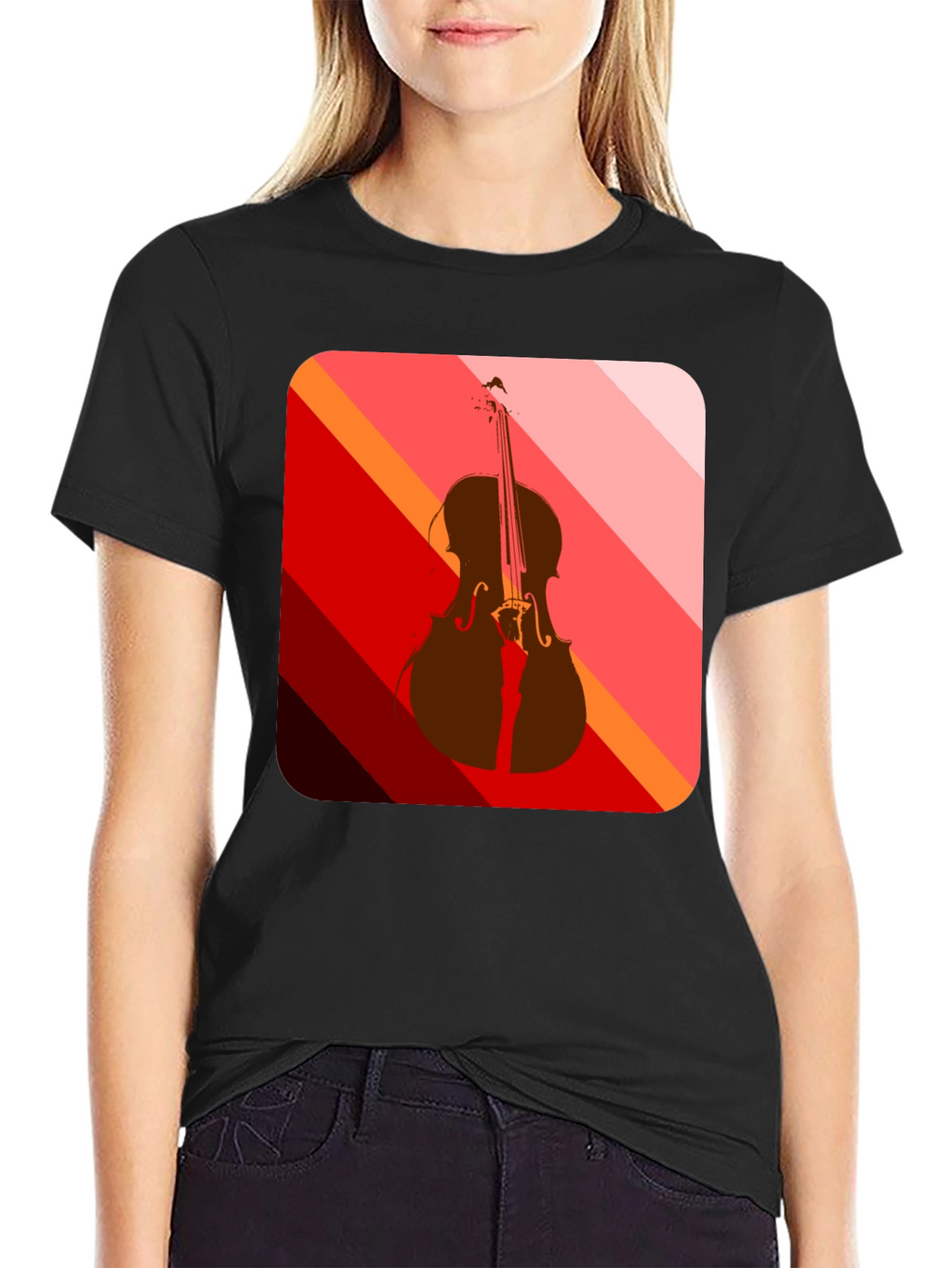 Abstract Cello Graphic Tee - Black