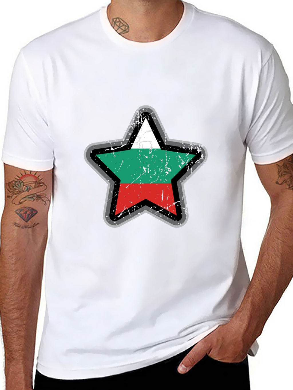 Bulgaria Flag Star T-Shirt - Grunge Style
