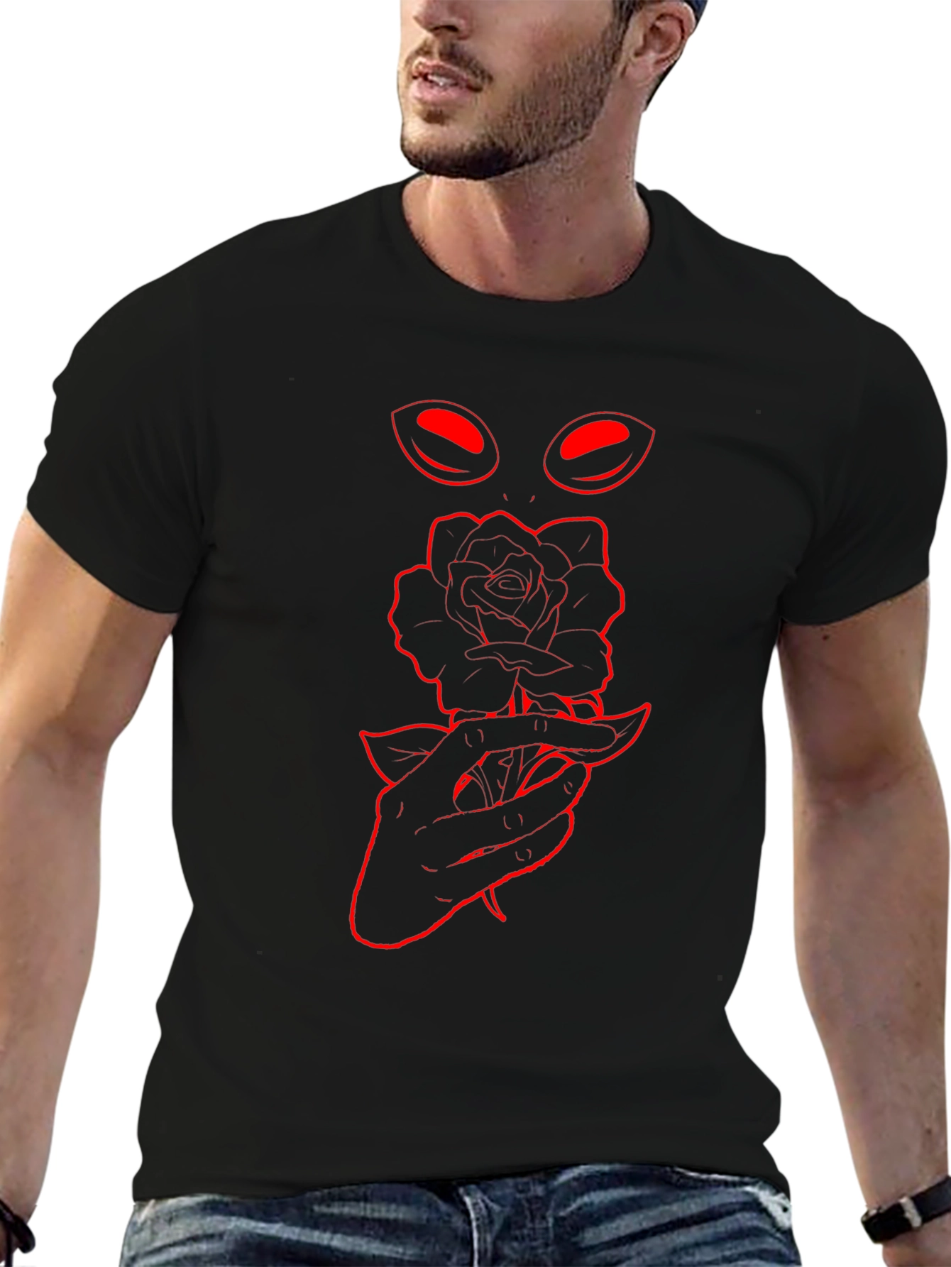 Rose & Eyes Graphic Tee - Dark Aesthetic Style