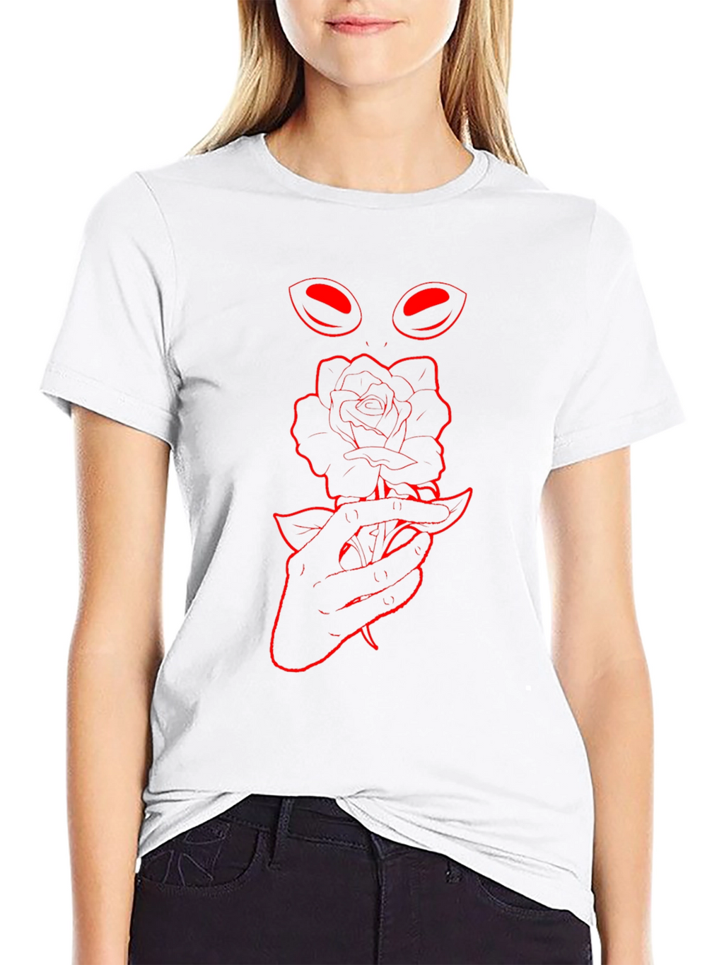 Rose & Eyes Graphic Tee - Dark Aesthetic Style