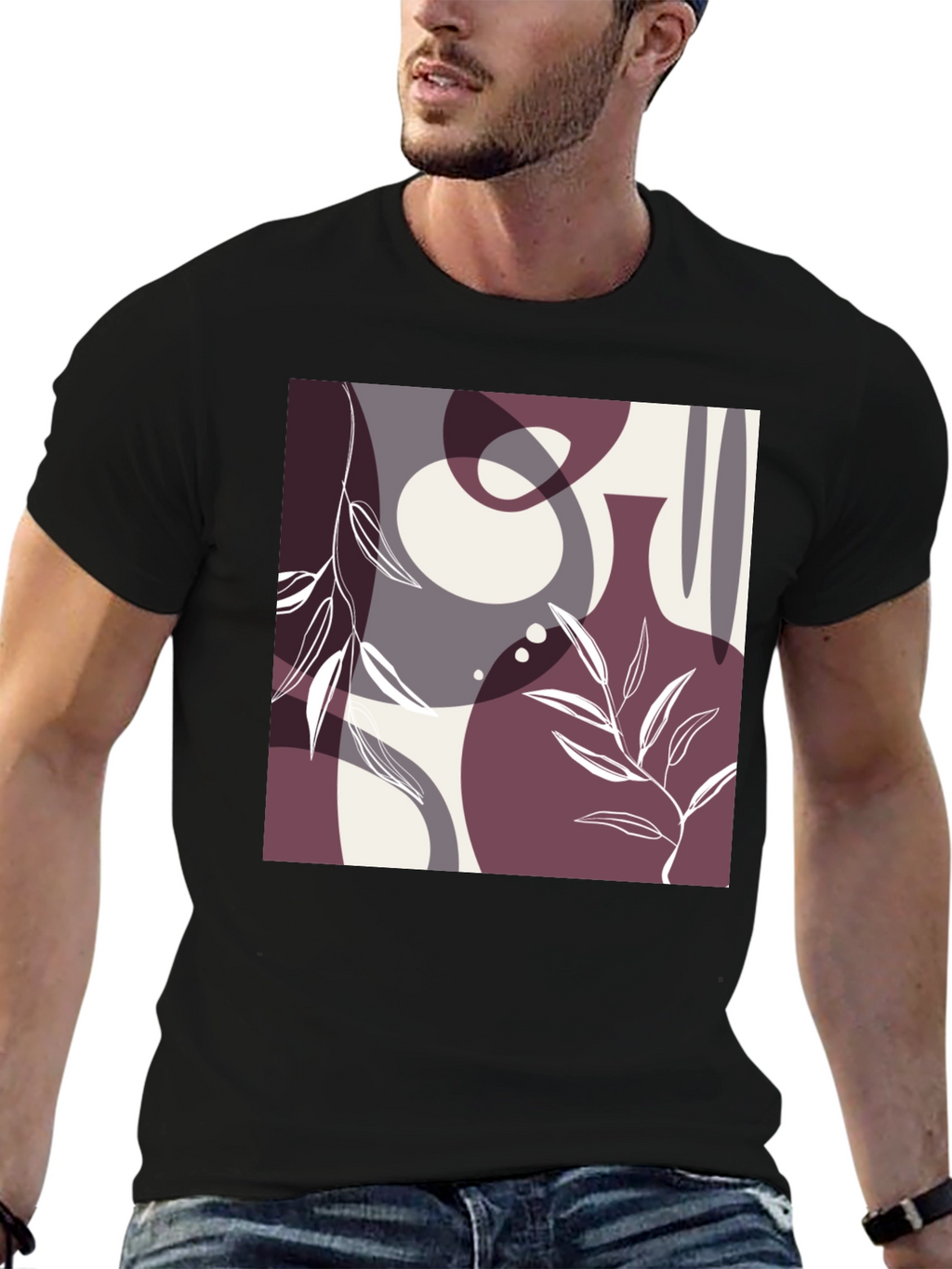 Abstract Graphic Print Black Cotton T-Shirt